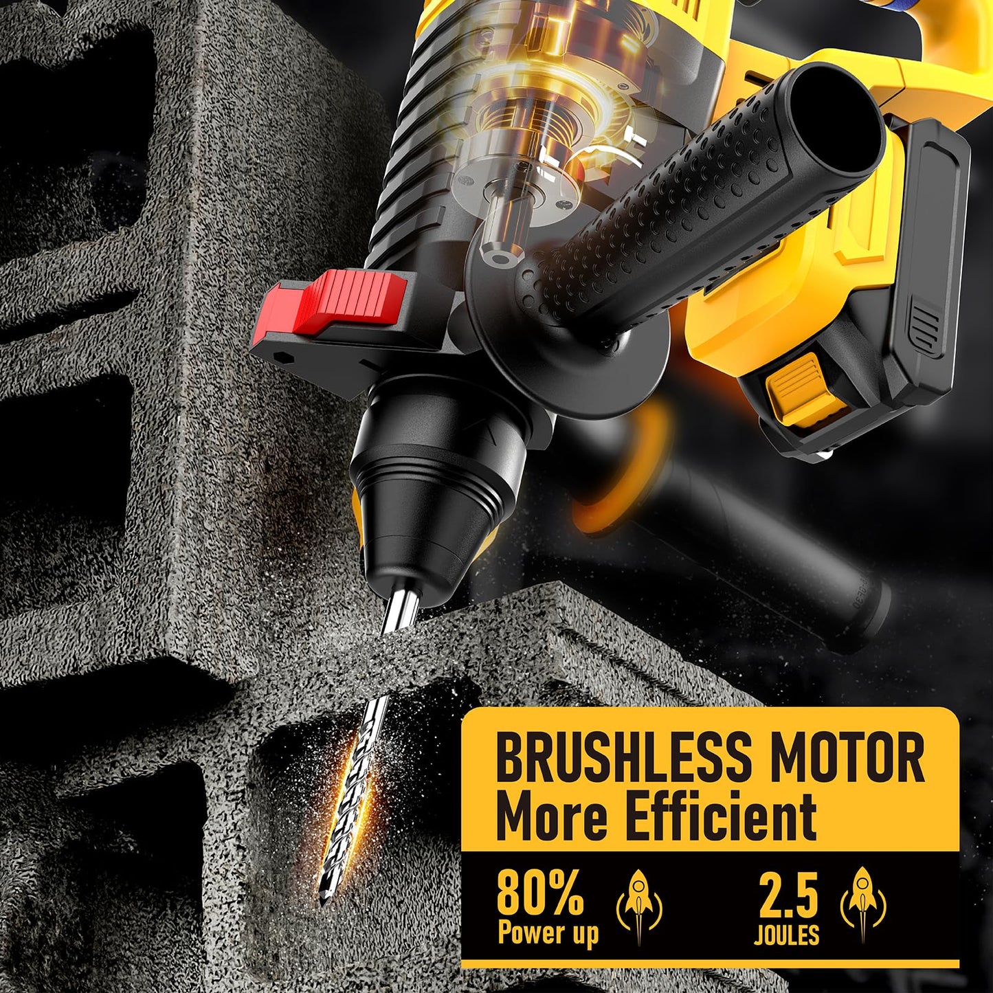 SDS Cordless Rotary Hammer Drill Compatible with Dewalt 20V Battery(NO Battery) Brushless Motor, Safety Clutch, 4 Functions with 5 Drills and Carrying Bag for Concrete/Masonry/Wood/Metal