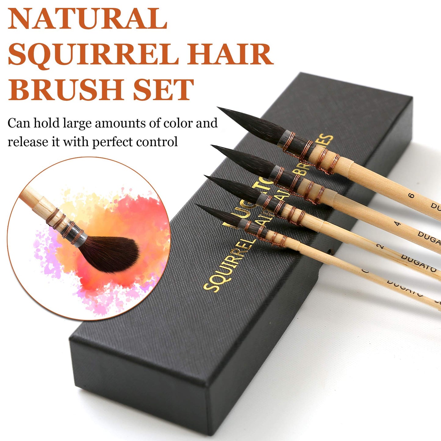 Professional Watercolor Paint Brushes, Round Squirrel Hair Paint Brush Set for Art Painting, Gouache, Fine Detailing, Acrylic, Gouache, Oil (4 Brushes)