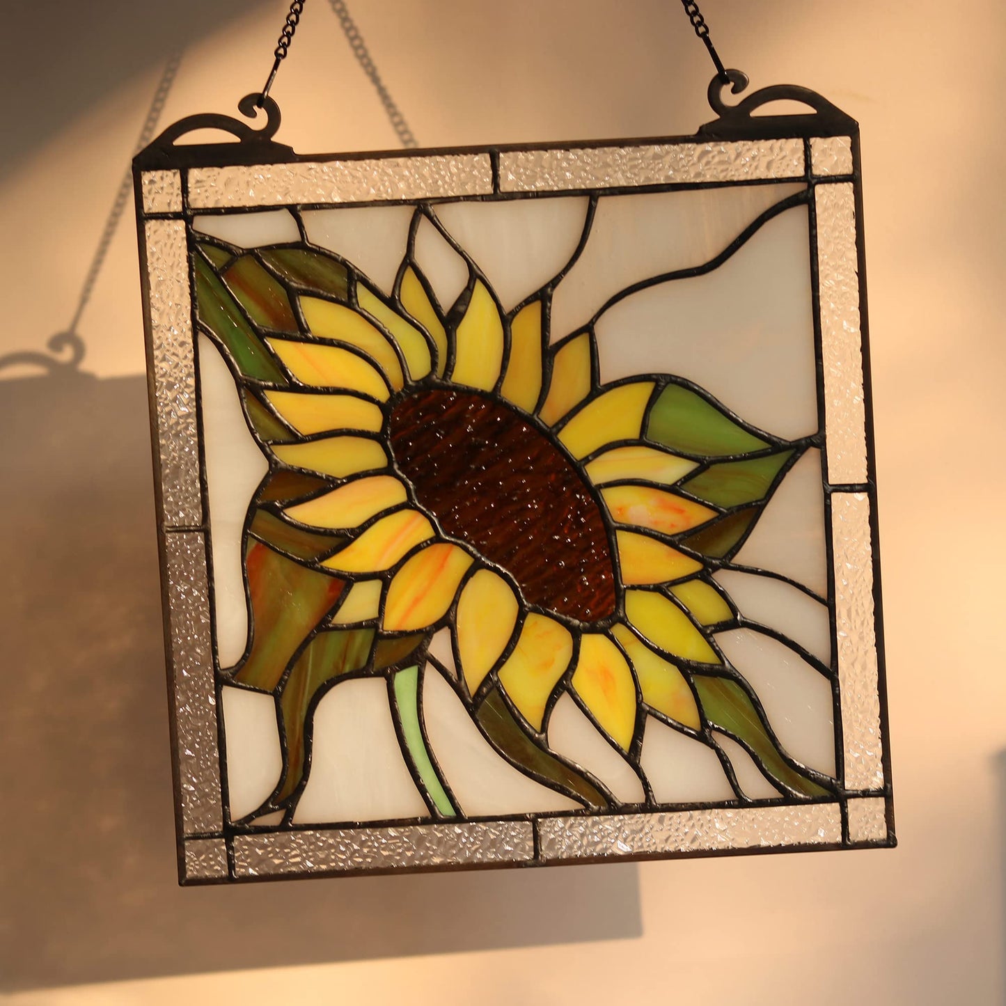 HAOSUM Sunflower Stained Glass Panels Window Hanging,Sun Flower Suncatcher Handmade Art Elegant Decoration,Sunflower Gifts for Women Home Decor,Window Or Wall Decor for Living Room, Bedroom