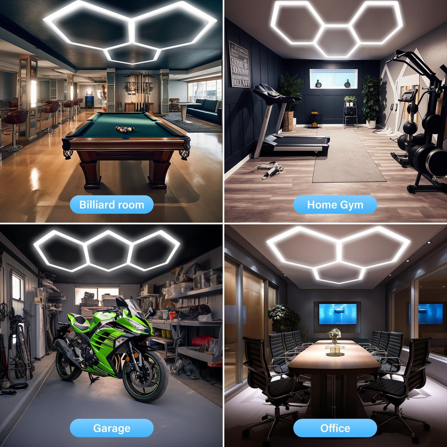 ALLYES KX Hexagon LED Garage Light, Dimmable Hex Shop Lights 6500K 17280LM 128W, Brightness Adjustable Led Ceiling Lights for Shop Garage Gym Workshop Basement