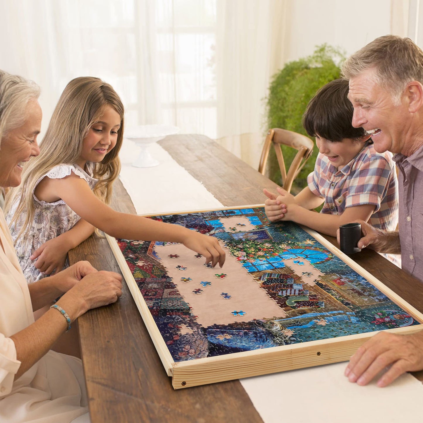 Lavievert 1000 Piece Tilting Jigsaw Puzzle Board with Wooden Cover, Adjustable Puzzle Board with Built-in Easel/Stand, Portable Puzzle Table with Non-Slip Flannel Tabletop for Adults & Kids