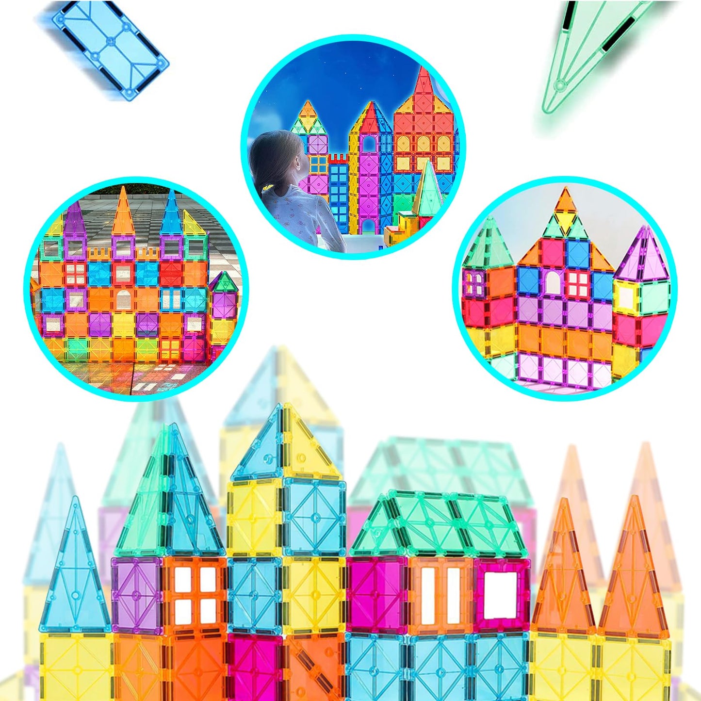 100PCS Magnetic Tiles Magnetic Blocks for Kids 3-5 6-8 8-10 Construction STEM Learning Resources Magnet Building Blocks Toddler Toys Christmas Birthday Gifts Toys for 3 4 5 6 7 8+ Year Old Boys Girls