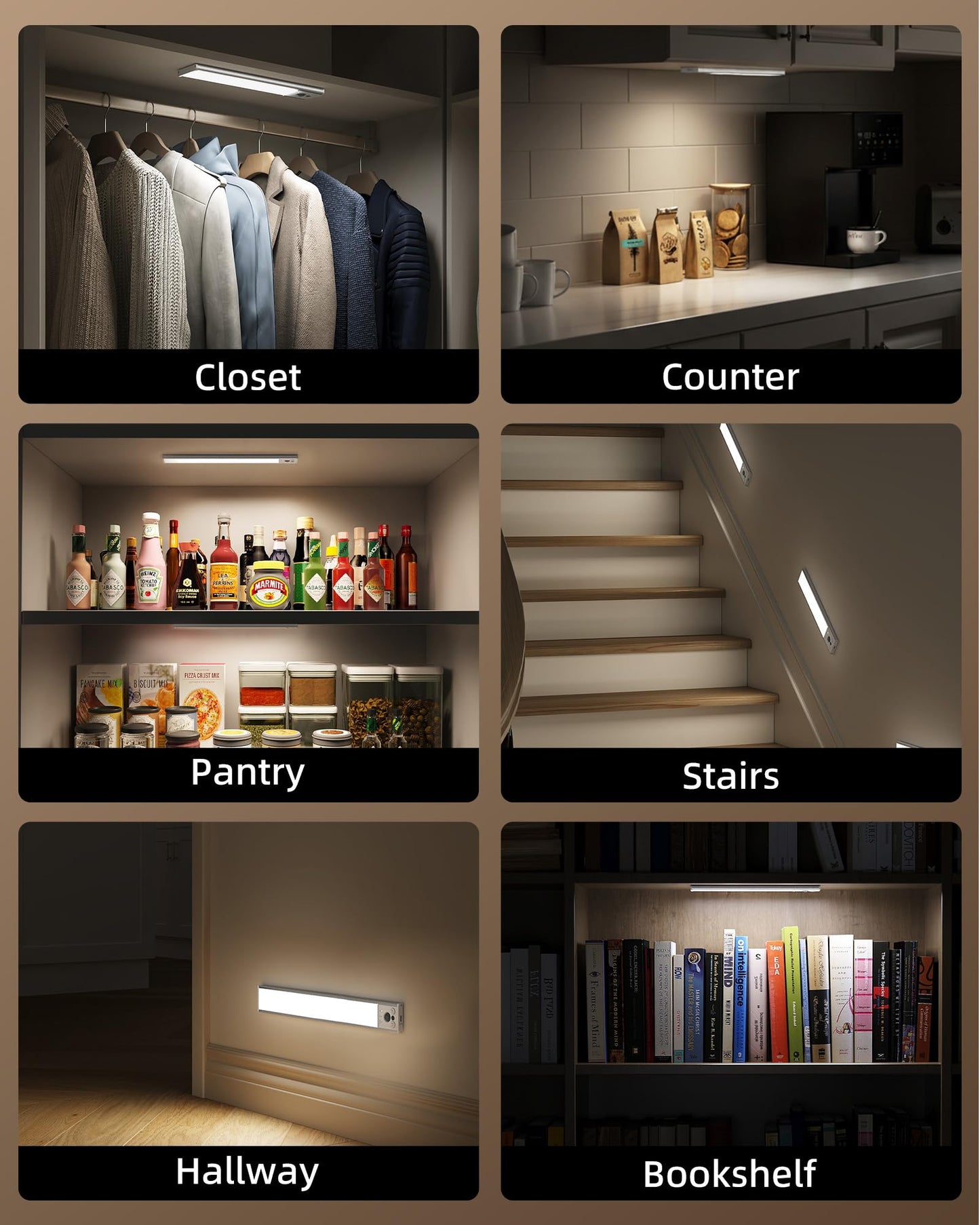 EZVALO 12-inch Under Cabinet Lighting, 3200mAh Rechargeable Motion Sensor Light Indoor, with Dimmable & 3 Color Temps, Magnetic Closet Lights, Wireless Under Counter Lights for Kitchen, Stairs(4-Pack)
