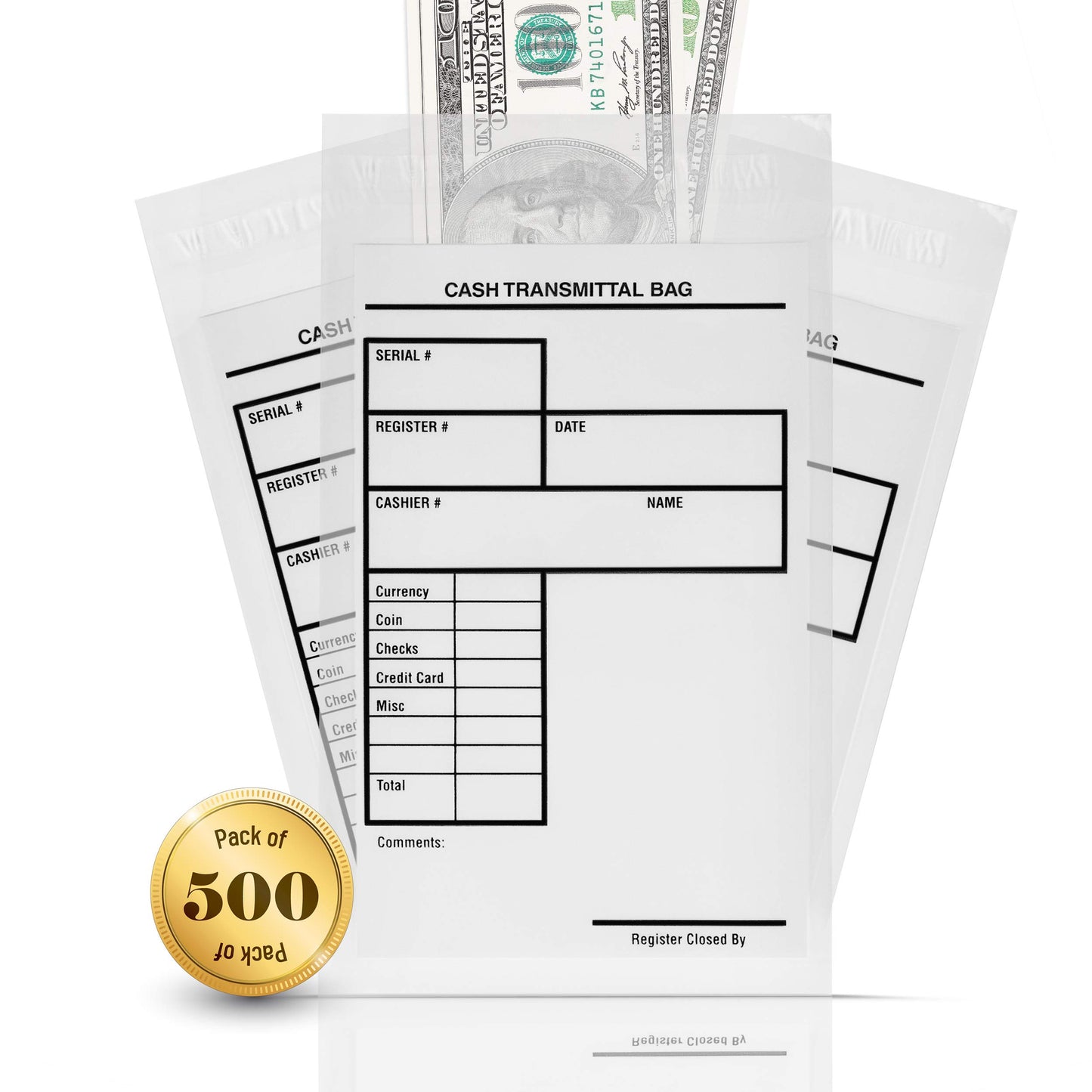 VaultGuard Tamper Proof Bank Deposit Bags - Self-Adhesive Seal, Write-On Surface, 6"x9" Clear Plastic Cash Envelopes | Pack of 500