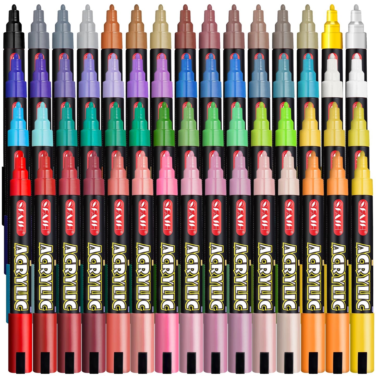 SFAIH Acrylic Creative Markers Set of 60 With 14 Metallics, Organizer, 3mm Medium Tips - Holiday Paint Markers, Gift for Kids and Adults - Art Supplies