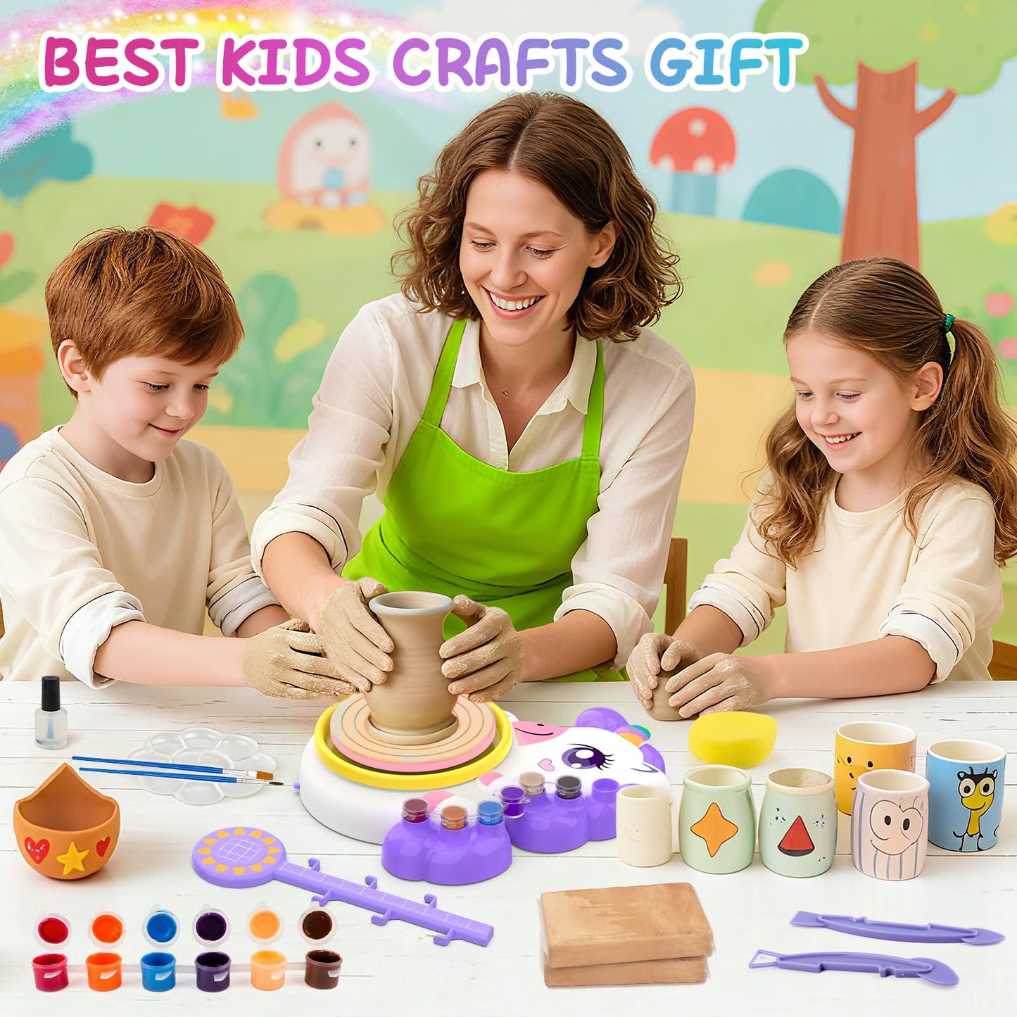 Aujazyble Pottery Wheel - Complete Pottery Kit Art Supplies Arts and Crafts Gift, Unicorn