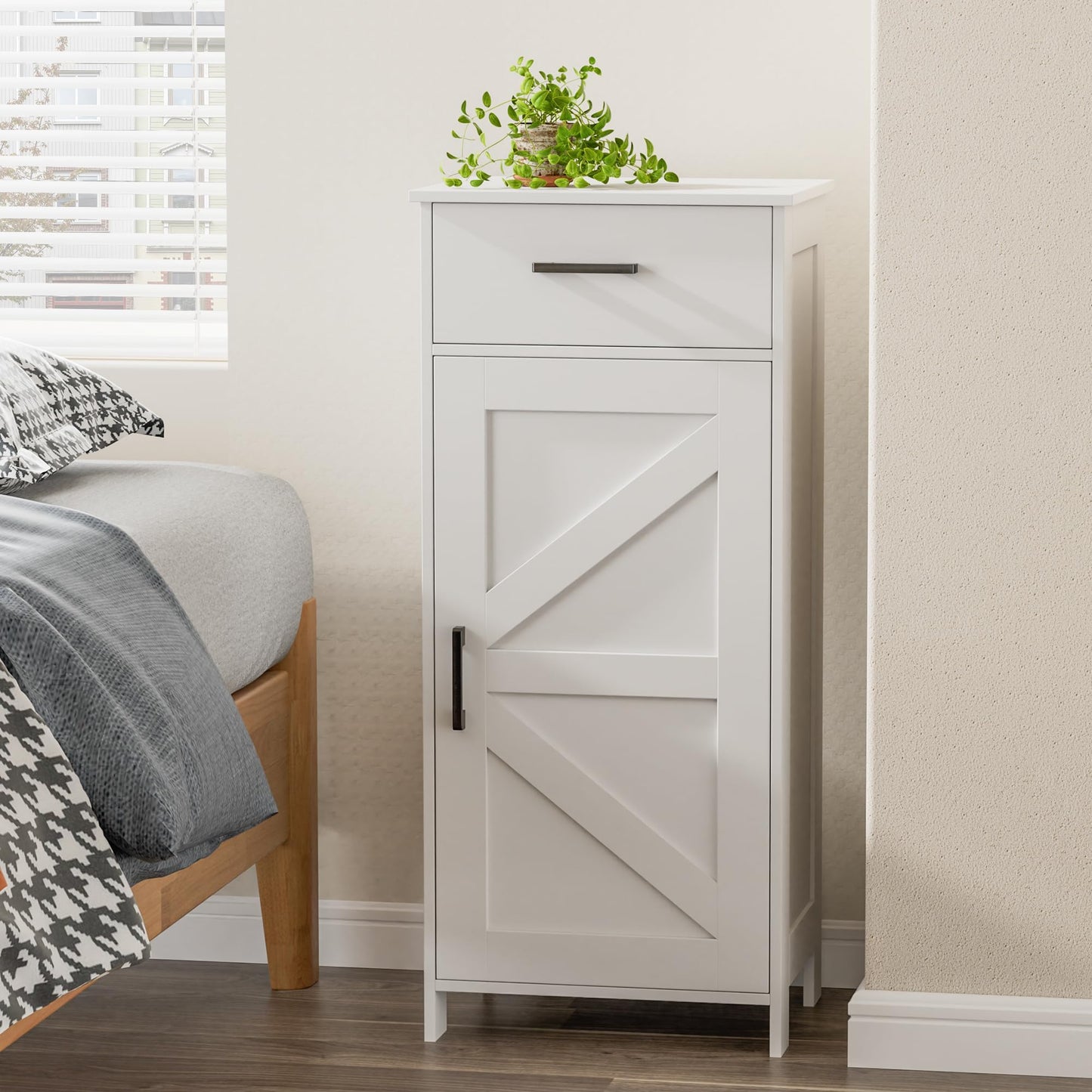 Homhedy 35.4" H Bathroom Cabinet with Drawer, Bathroom Organizers and Storage, Adjustable Shelf, Floor Cabinet for Living Room, Entryway, Kitchen, White, (15.7" W)