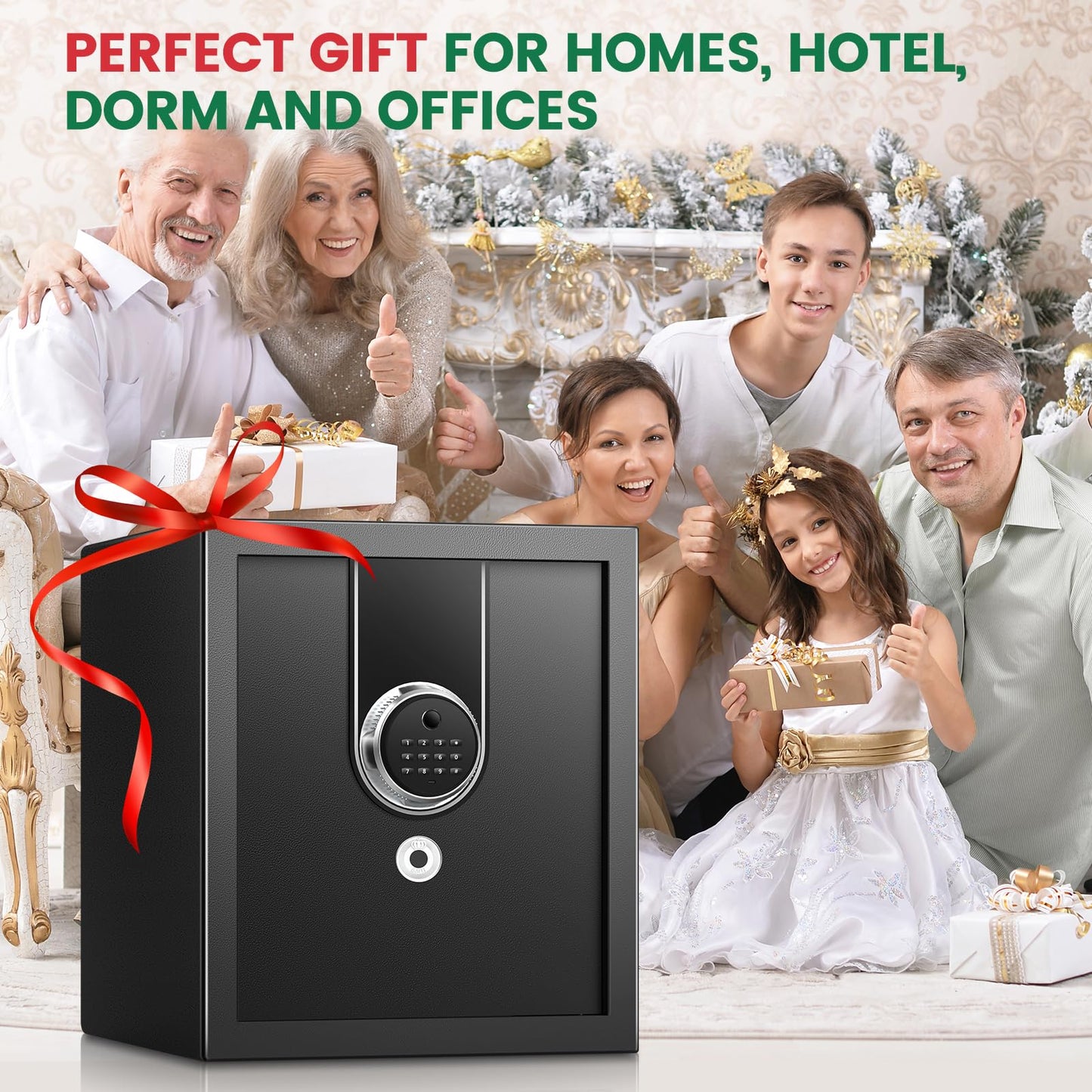 2.0 Cuft Biometric Safe Box, Fireproof Safe for Home with Digital Keypad and Spare Keys, Safety Box for Money, Documents, and other Valuables