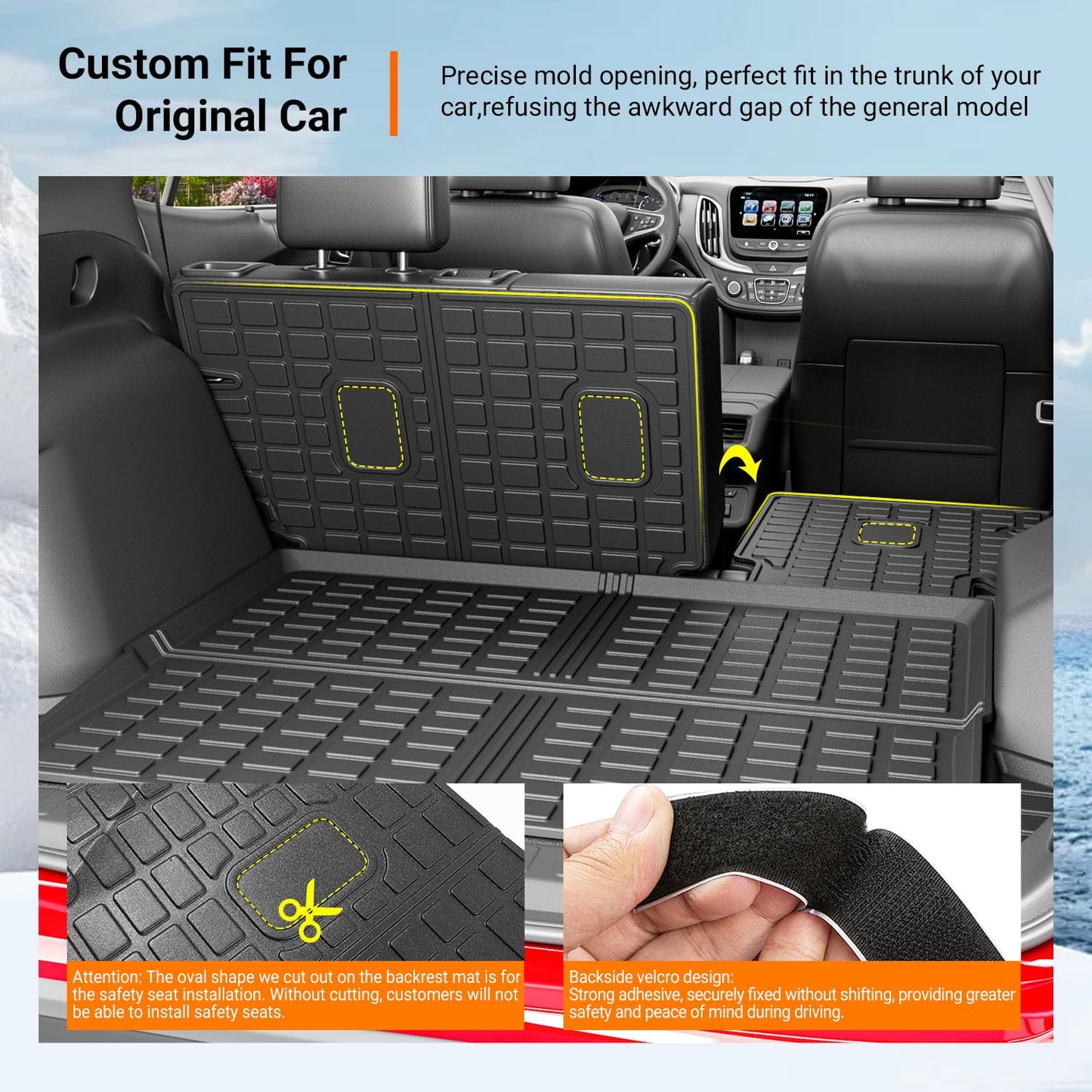 powoq Cargo Mat Compatible with 2018-2024 Chevrolet Equinox GMC Terrain Trunk Mat Backrest Trunk Liner TPE Cargo Liner Replacement for 2018-2024 Chevy Equinox GMC Terrain Accessories