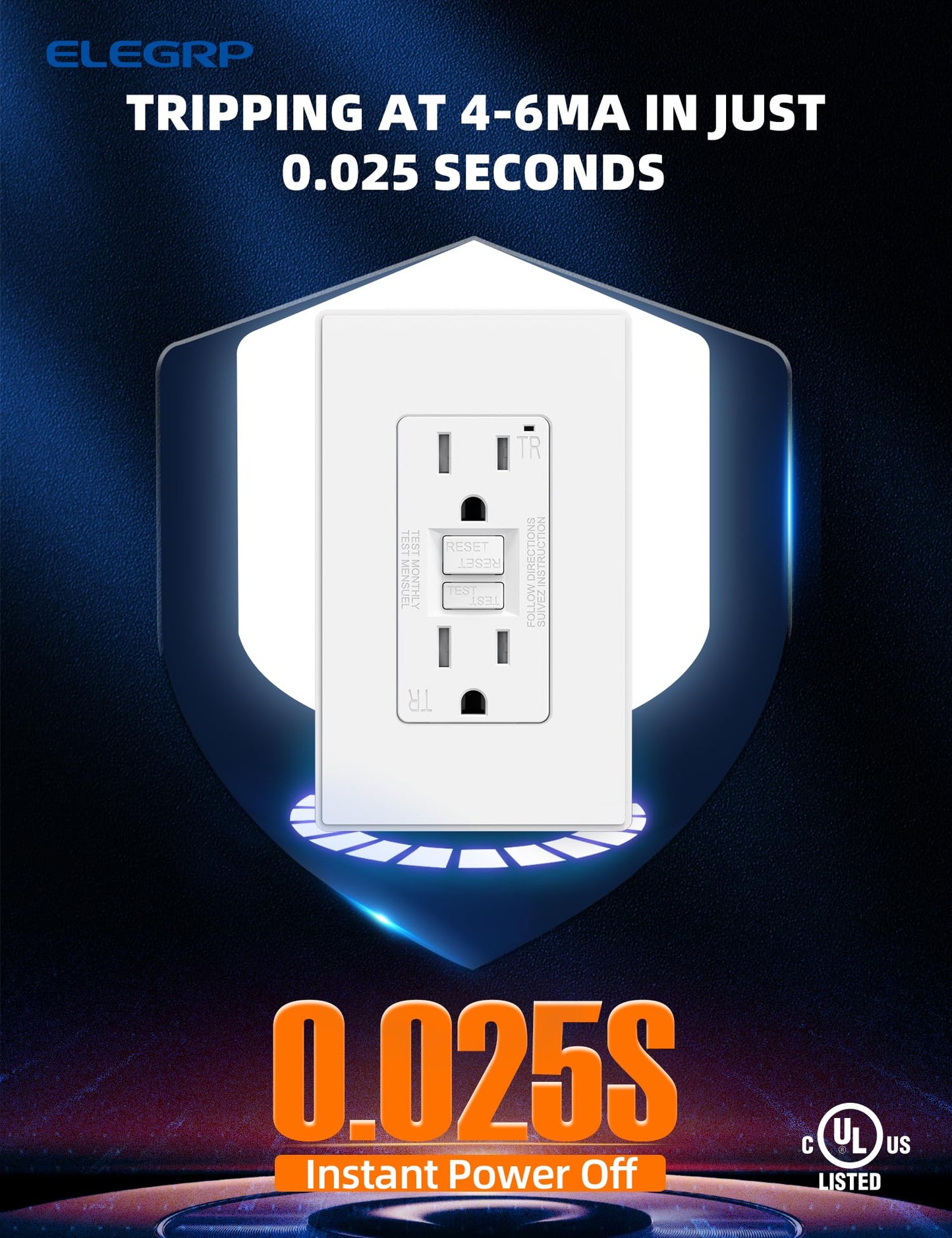 ELEGRP GFCI Outlet 15 Amp, Self-Test GFI Electrical Outlet with Thinner Design, TR Tamper Resistant GFCI Receptacle, Ground Fault Circuit Interrupters with Wall Plate, UL Listed, Matte White, 6 Pack