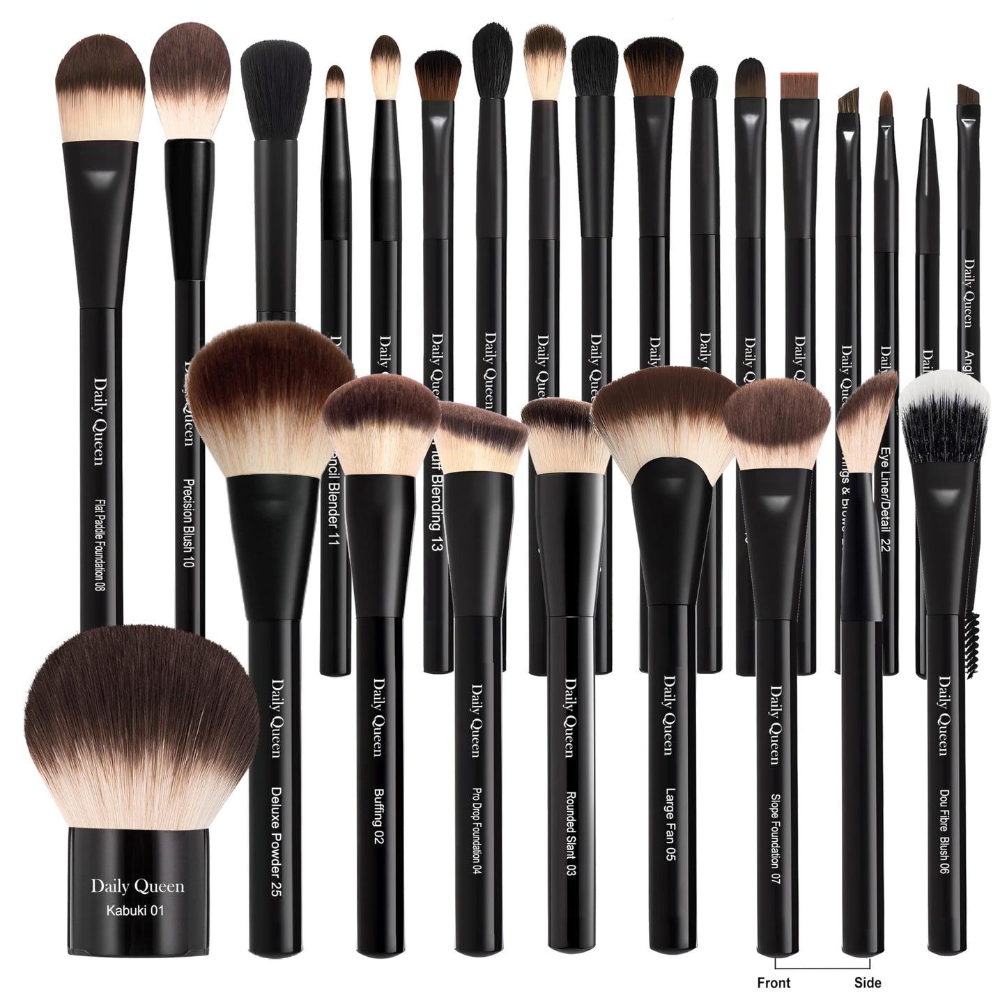 Daily Queen Makeup Brush Set 25 pcs Black Professional Kabuki Powder Concealers Eye shadows Blush Eyeliner Eyebrow Contour Eye blending Brushes
