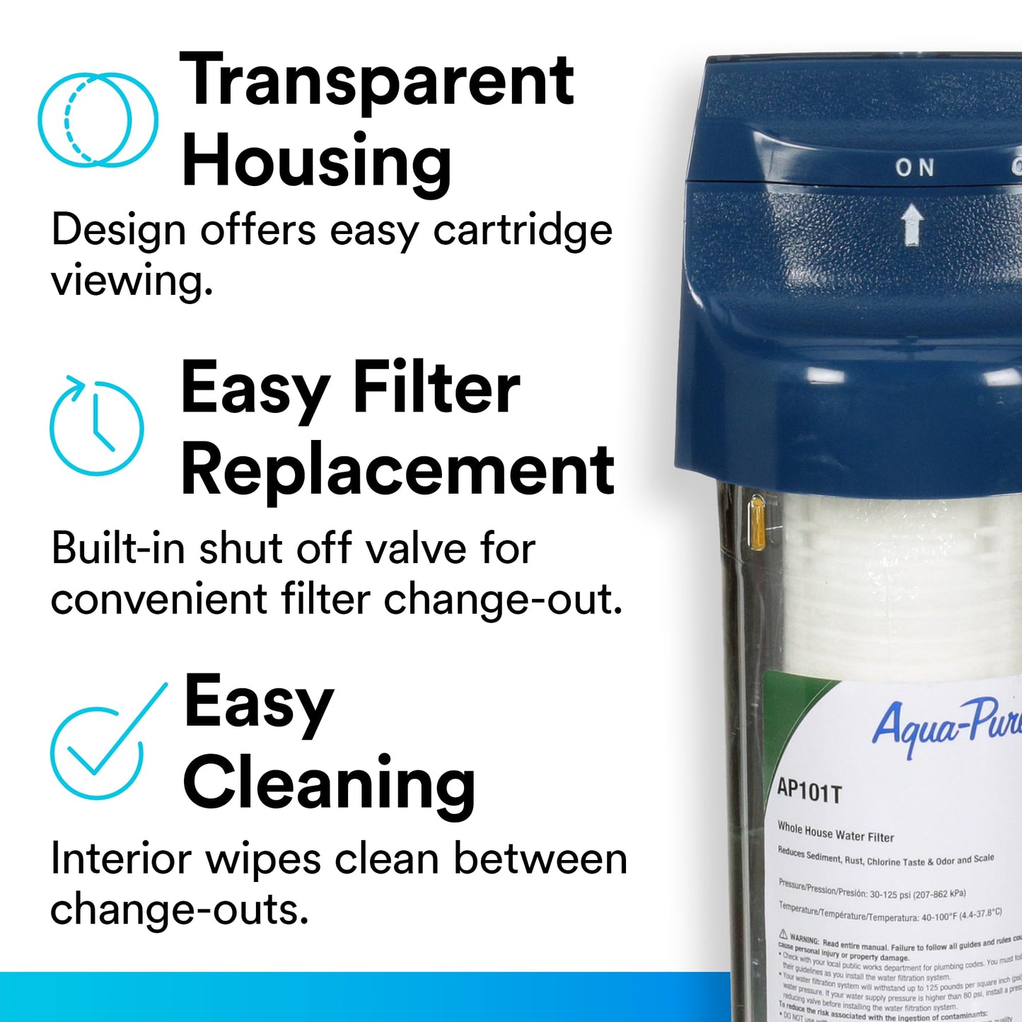 3M Aqua-Pure AP101T Whole House Transparent Water Filter Housing, Ideal for 1-2 Bath Homes, Standard 1-high Drop-in Cartridge