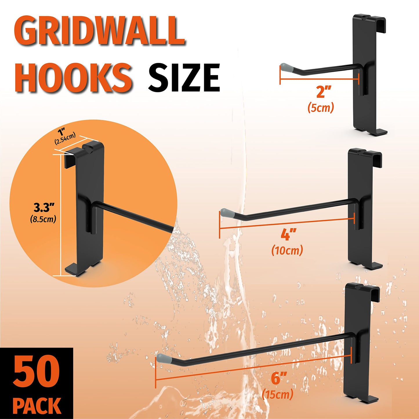 HUHOLE Gridwall Hooks 4 Inch, 50PC Display Hooks for Grid Wall, Hook for Grid Wall Panel, Black