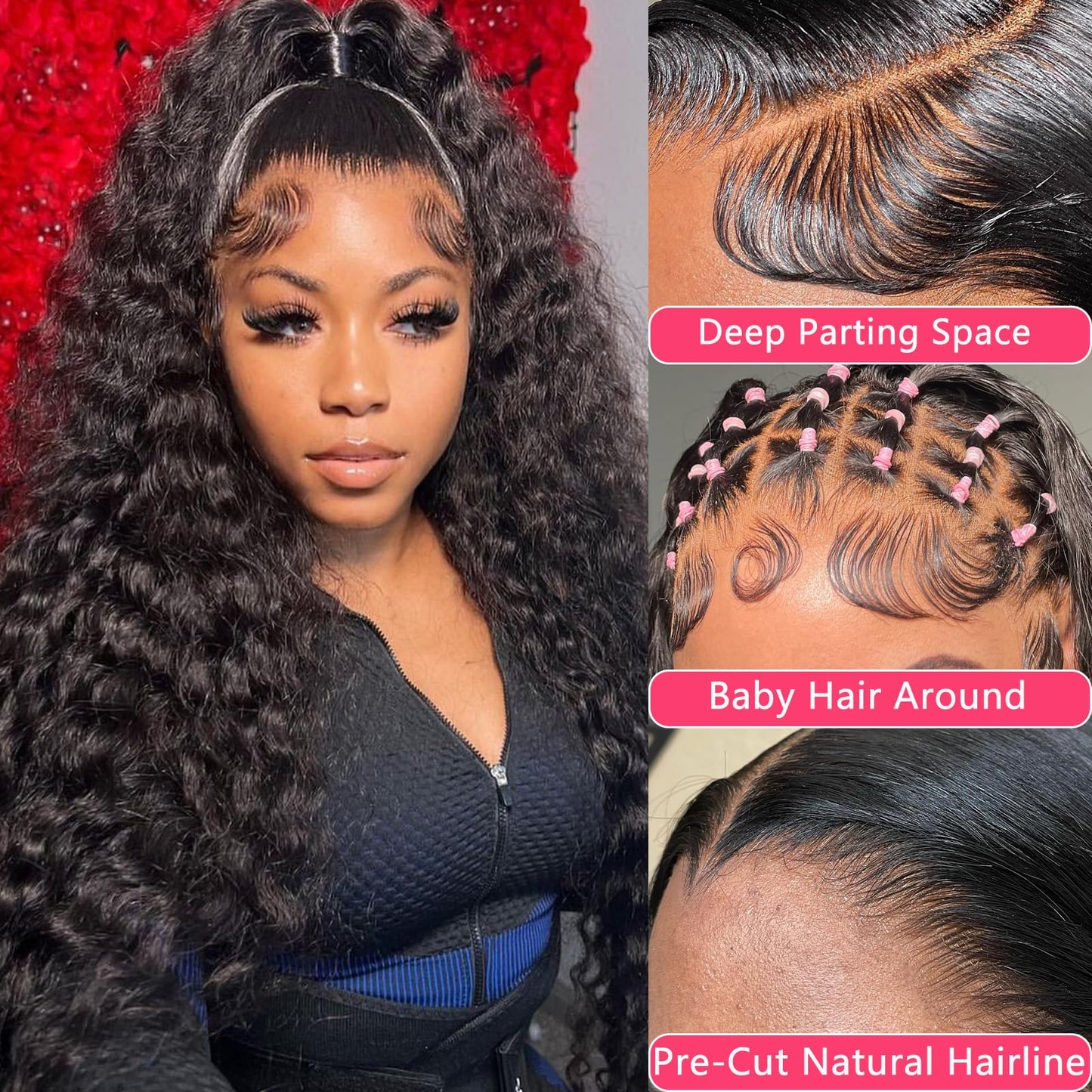 Simeider Glueless Wigs Human Hair Pre Plucked Pre Cut 5X5 HD Lace Closure Wigs Human Hair Wigs for Black Women 180% Density Water Wave Human Hair Wigs 5X5 Deep Curly Closure Wigs 24 Inch