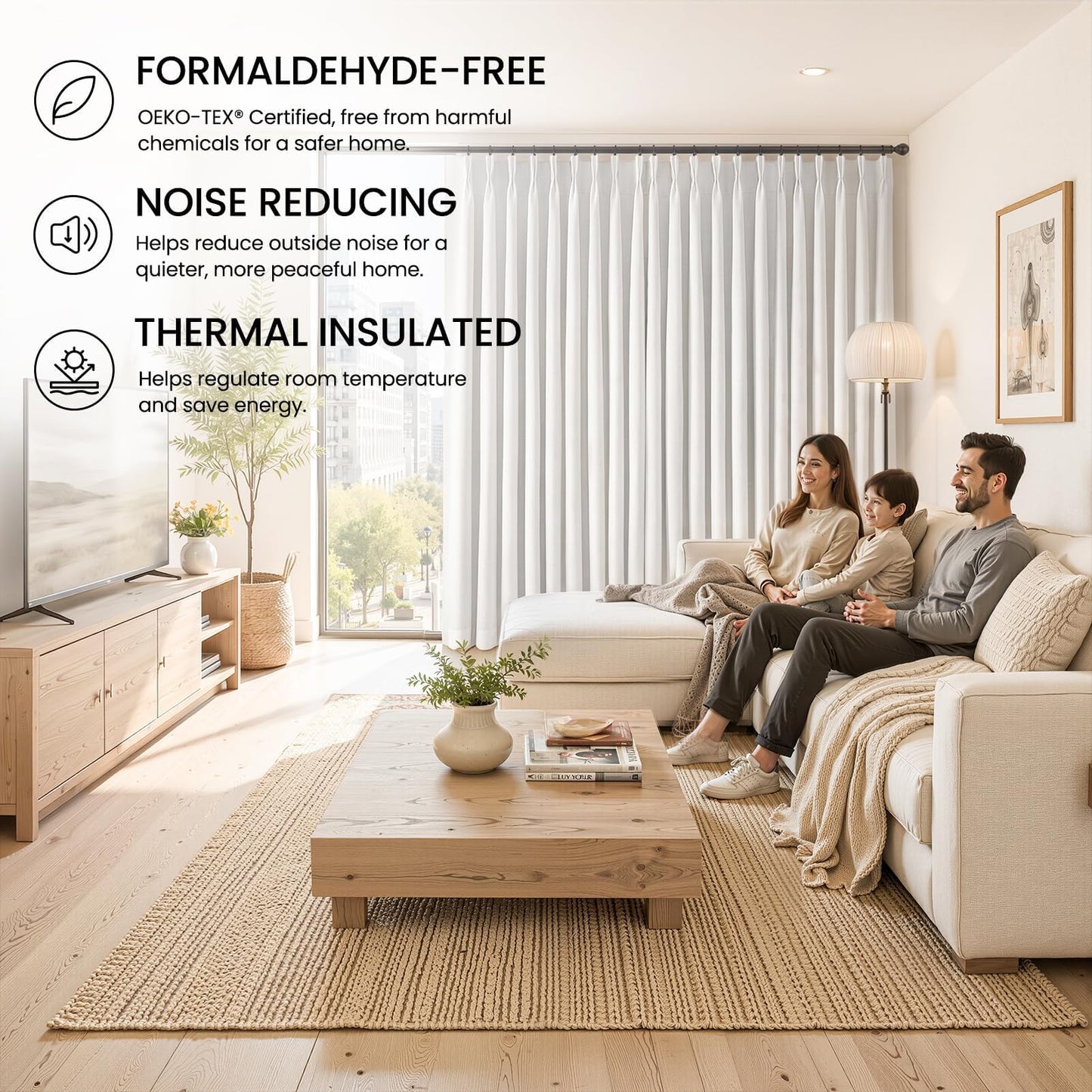 Topfinel 96 Inch Pinch Pleated Blackout Curtains Double Layer for Bedroom, Natural Beige Linen Blend 100% Blackout Sliding Door Panels, Cozy Modern Thermal Insulated Drapes 40" W*96" L