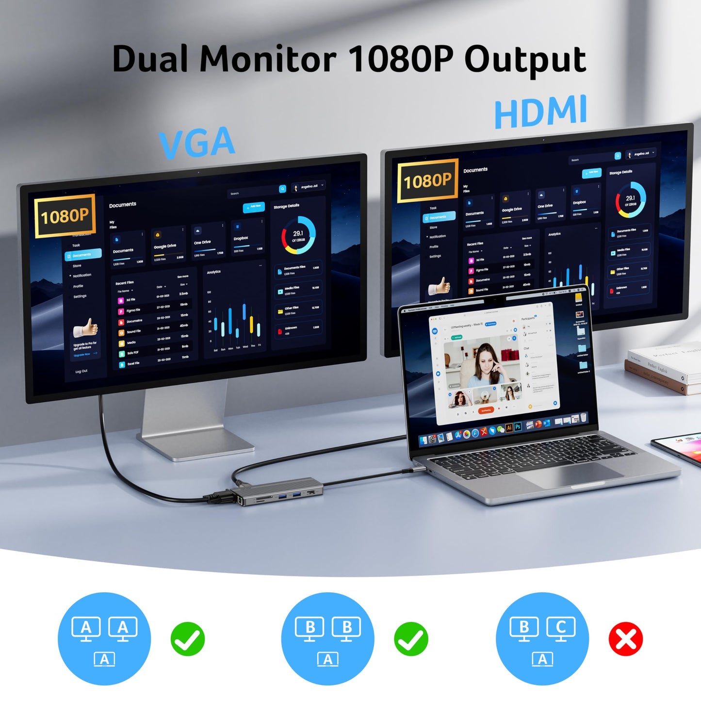 Acer 11 in 1 USB C HUB Multiport Adapter with 4K@60Hz HDMI, 1080P VGA, 2x10Gbps USB C, 2x5Gbps USB A, 100W PD Port, 1000Mbps Ethernet, SD/TF, Dual Monitor Docking Station for PC, Laptop, Desktop
