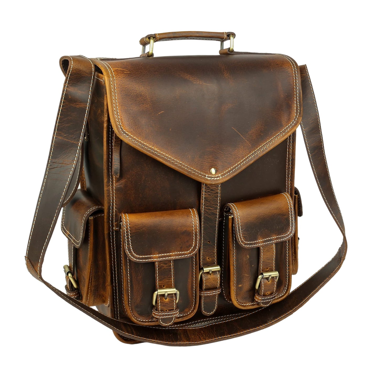 KomalC Leather Backpack Rucksack Travel Laptop Camping Bag for Men Women