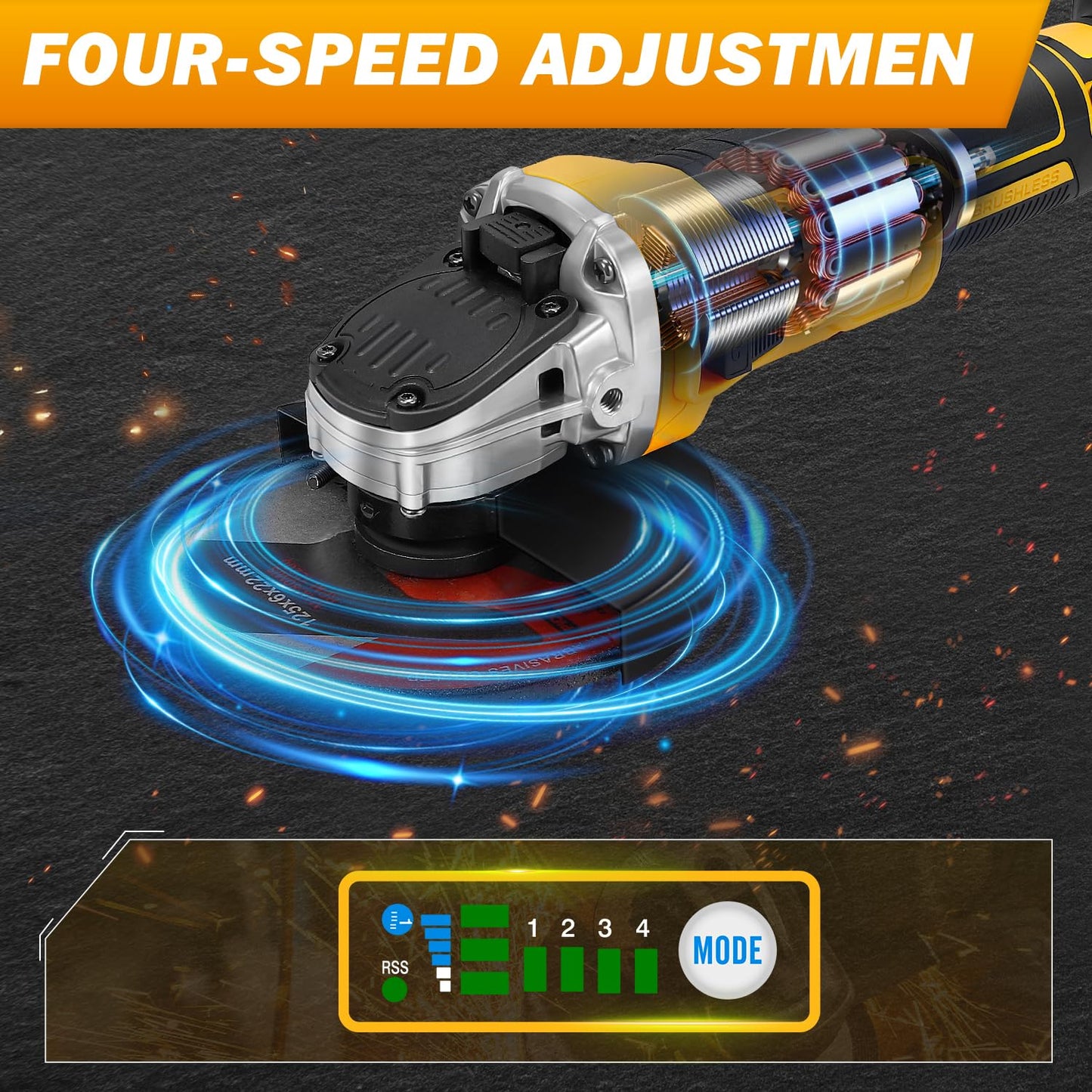 Angle Grinder Compatible with Dewalt 20V MAX Battery (Battery Not Included), Cordless Angle Grinder, 4-1/2" Blade, 4 Variable Speeds up to 7200 RPM, for Cutting, Grinding & Polishing