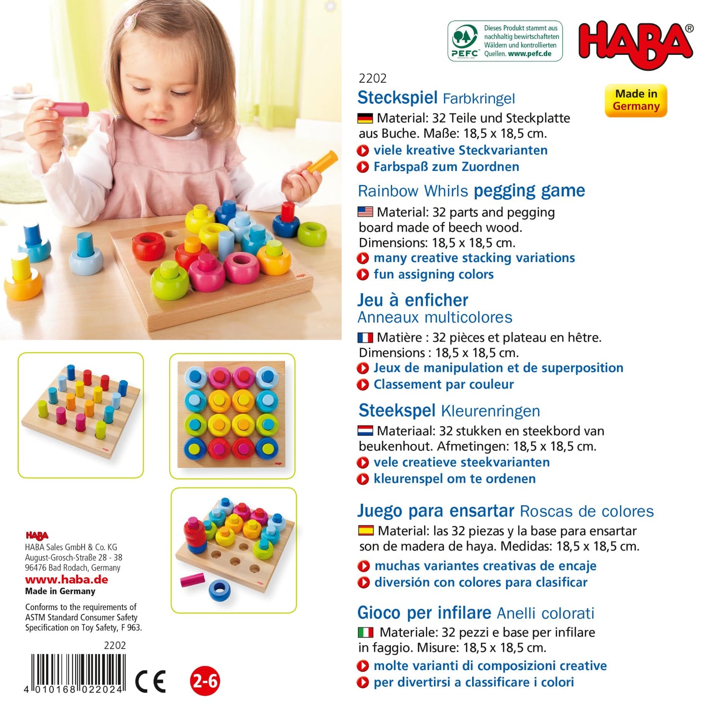 HABA Rainbow Whirls Pegging Game (Made in Germany)