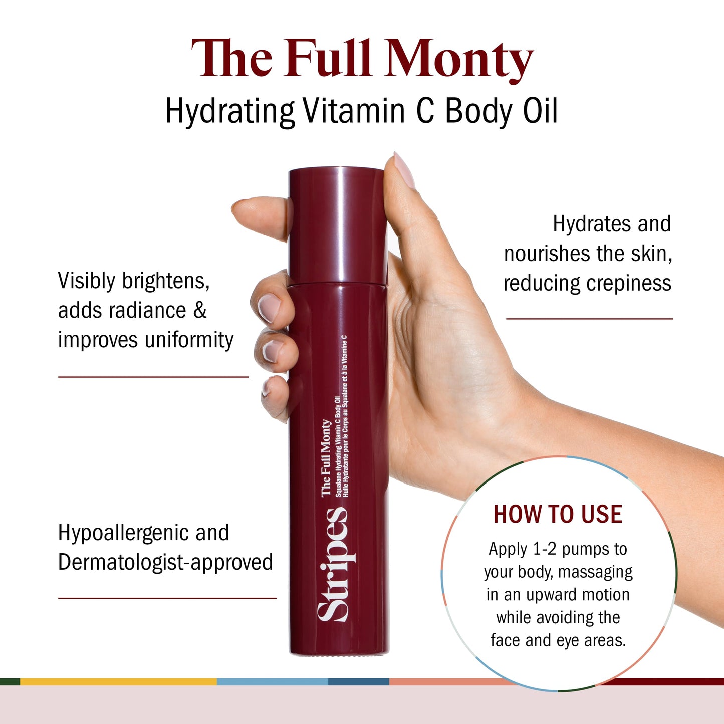 STRIPES Beauty Naomi Watts The Full Monty Post Shower Body Oil Brightens Hydrates With Squalane Vitamin C Improves Skin Softness Elasticity Dry Skin 3.7 Fl Oz