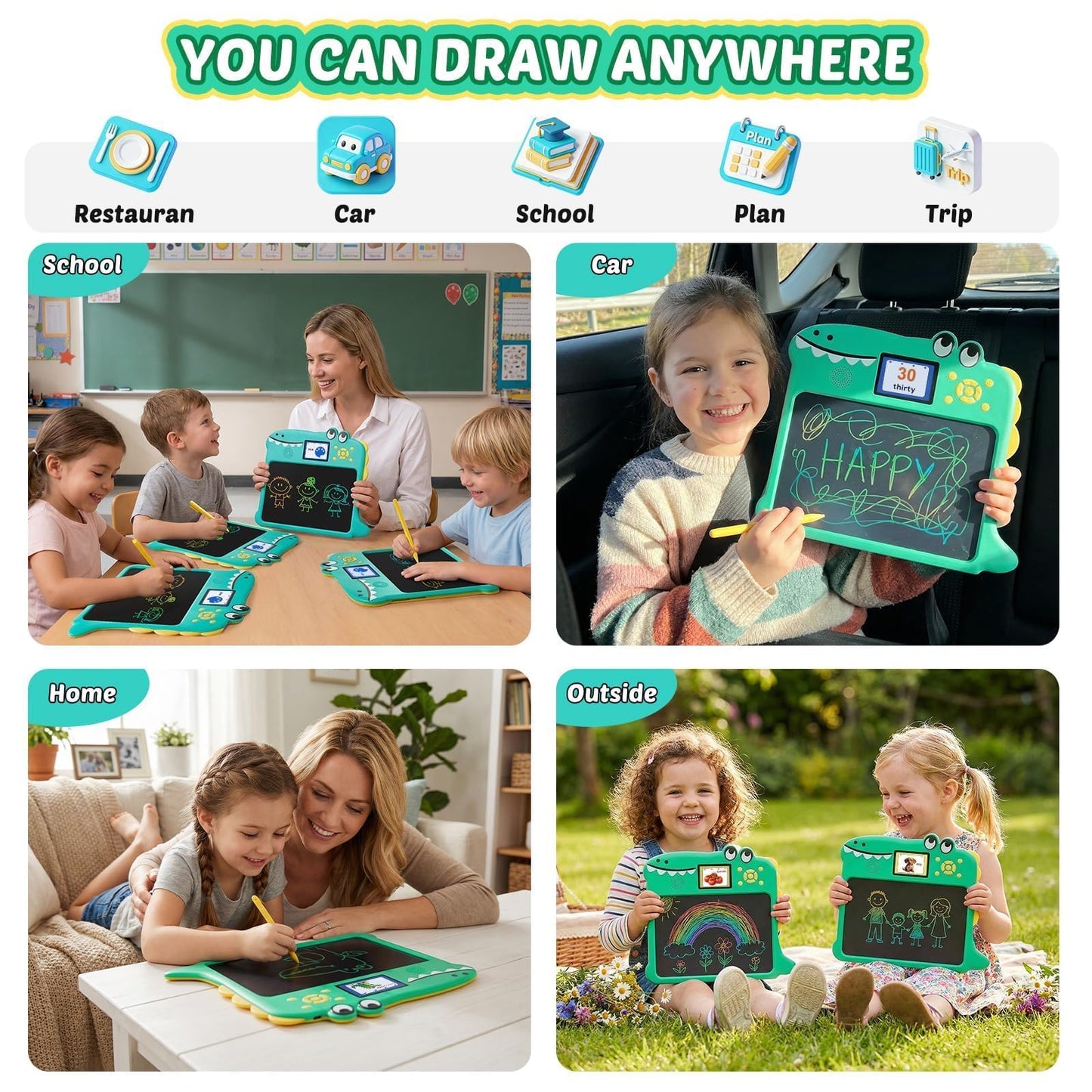 2-in-1 LCD Writing Tablet for Kids & Learning Tablet for Kids Ages 4-8 (17 Learning Themes), Charging Erasable Board, Educational Learn Alphabets Toys Birthday Gifts for Girls Boys