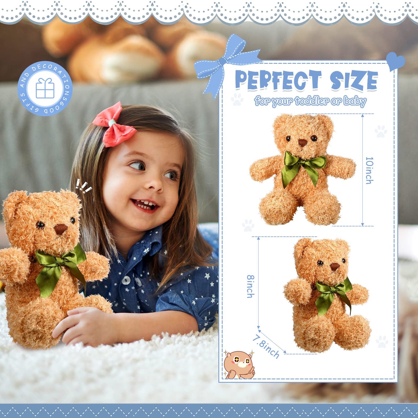 HyDren 24 Pcs Bear Stuffed Animals Bulk Cute Bear Plush Doll for Kids 10 Inch Children's Sleeping and Playing Toy Preschool Animals with Bow for Baby Shower Wedding Mothers Day Birthday Party