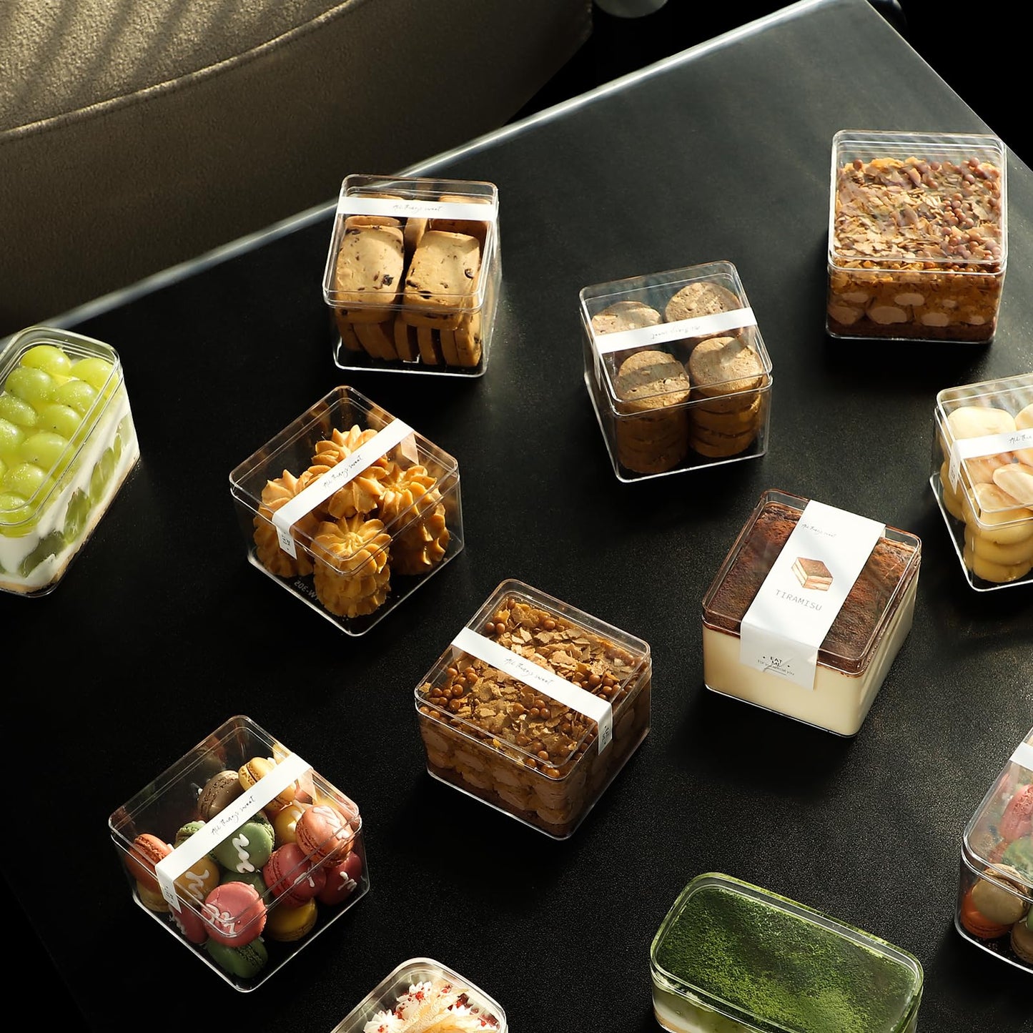 FZJ 50 Pack 15OZ Square Clear Plastic Dessert Cups with Lids and Stickers Disposable Fruit Cups for Dessert,Tiramisu container with lid,Cupcake,Parfait,Pudding,Iced Cold Drinks,Fruits,Bakeries
