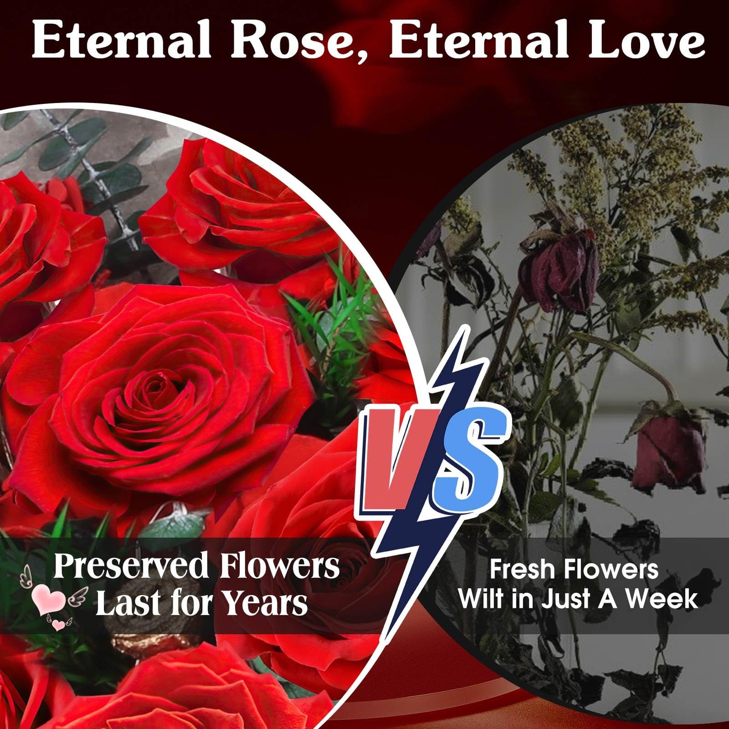 ADDWel Preserved Red Rose Bouquet – Real Long-Lasting Flowers Gift for Wife, Girlfriend, Mom – Romantic Anniversary, Birthday, Graduation Gifts for Her