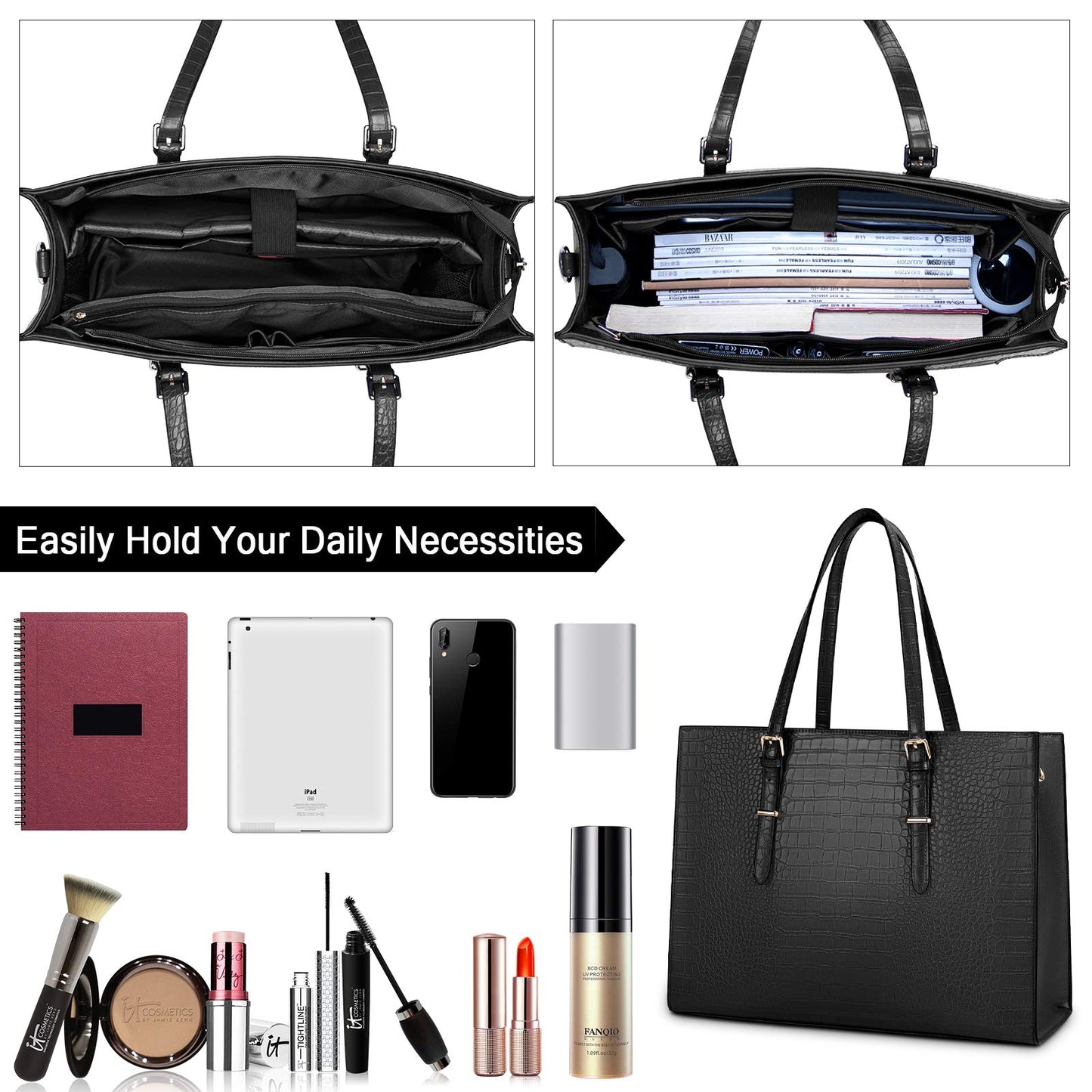 Laptop Bag for Women 15.6 inch Laptop Tote Bag Leather Classy Computer Briefcase for Work Waterproof Handbag Professional Shoulder Bag Women Business Office Bag Large Capacity
