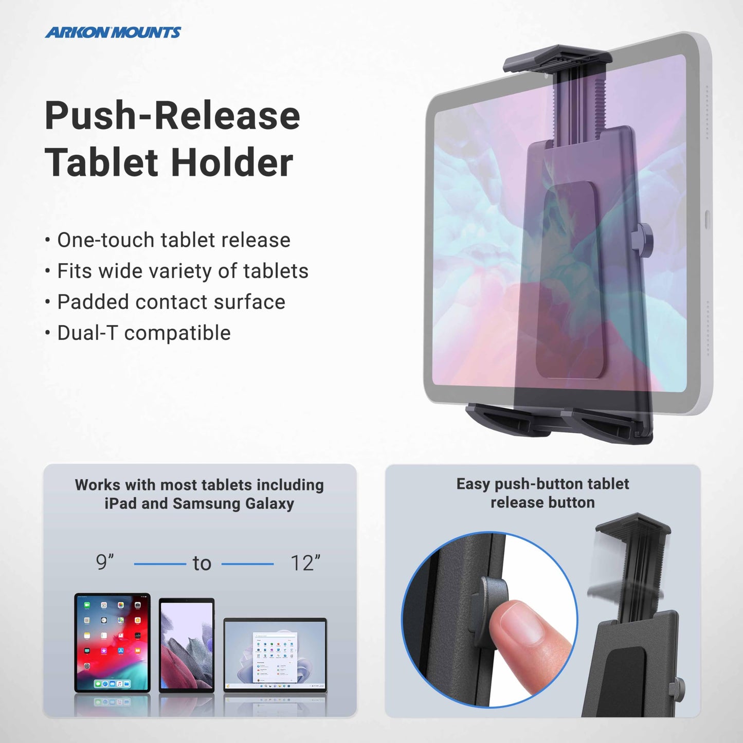 ARKON Mounts -Tablet And Keyboard Tray Combo Car Mount | Tablet Holder For Car | Professional-Grade Durability | Easy Installation | Keyboard Tray | Fits iPad and Samsung Tablets