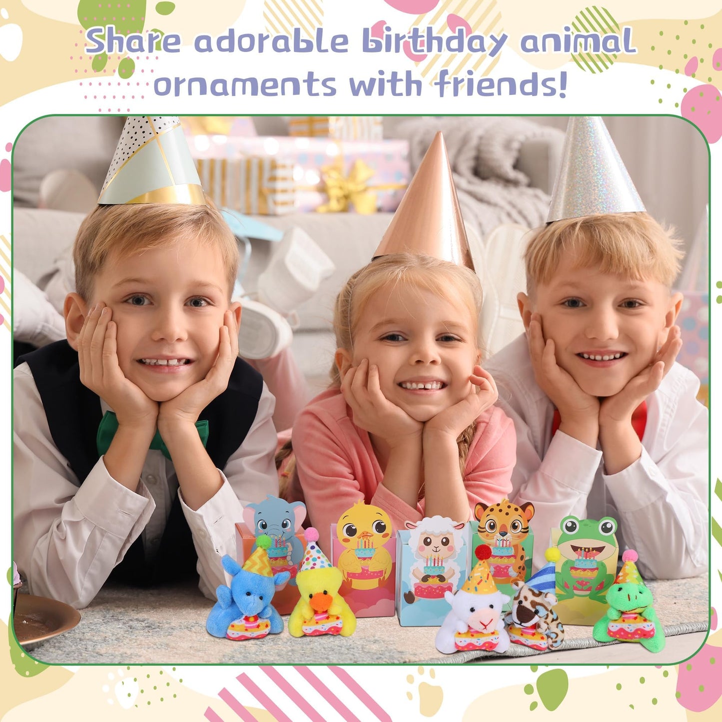 MOVING EARS 24 Pack Birthday Gifts Small Stuffed Animals Assorted Card Boxes Mini Animal Toys Keychains Bulk for Classroom Exchange Party Favor School Teacher Student