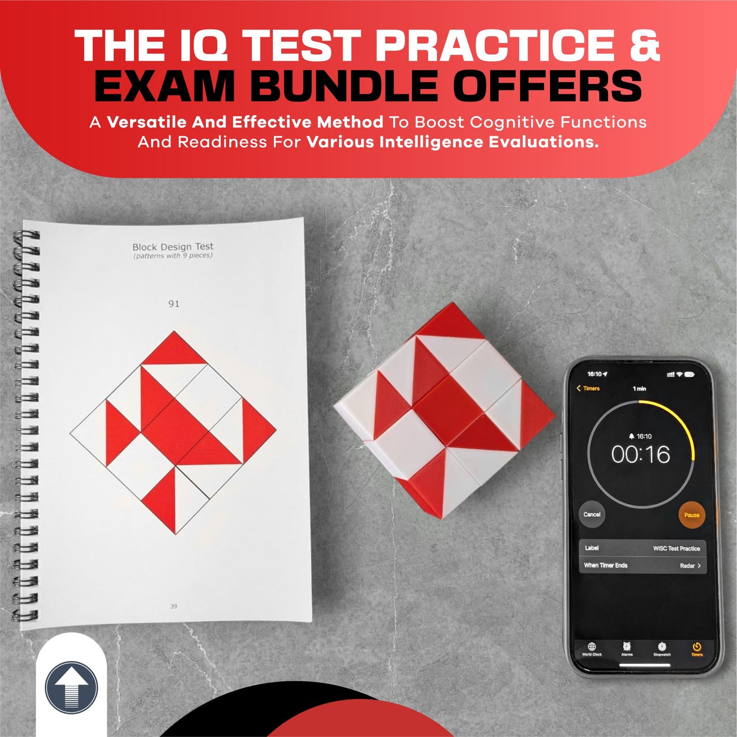 PrfcNL Bundle for IQ Test Practice and Prep for BDT, WISC, WPPSI, WAIS with 100 Patterns, Mobile App, 3D Blocks and Manual, Montessori Educational Set to Improve Concentration, Coordination and Memory