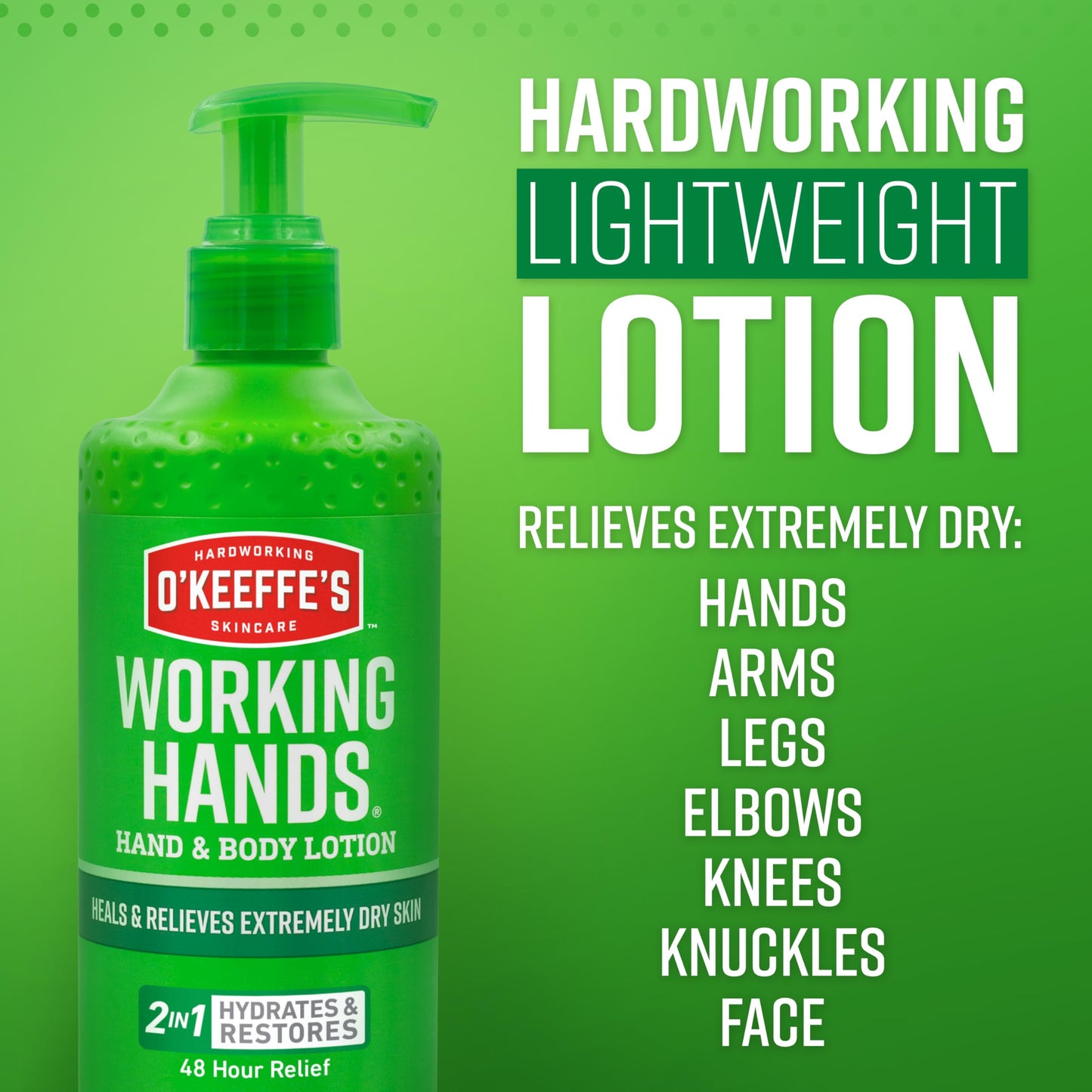 O'Keeffe's Working Hands Hand and Body Lotion, 12oz Pump (Pack of 2) - Heals and Relieves Extremely Dry Skin