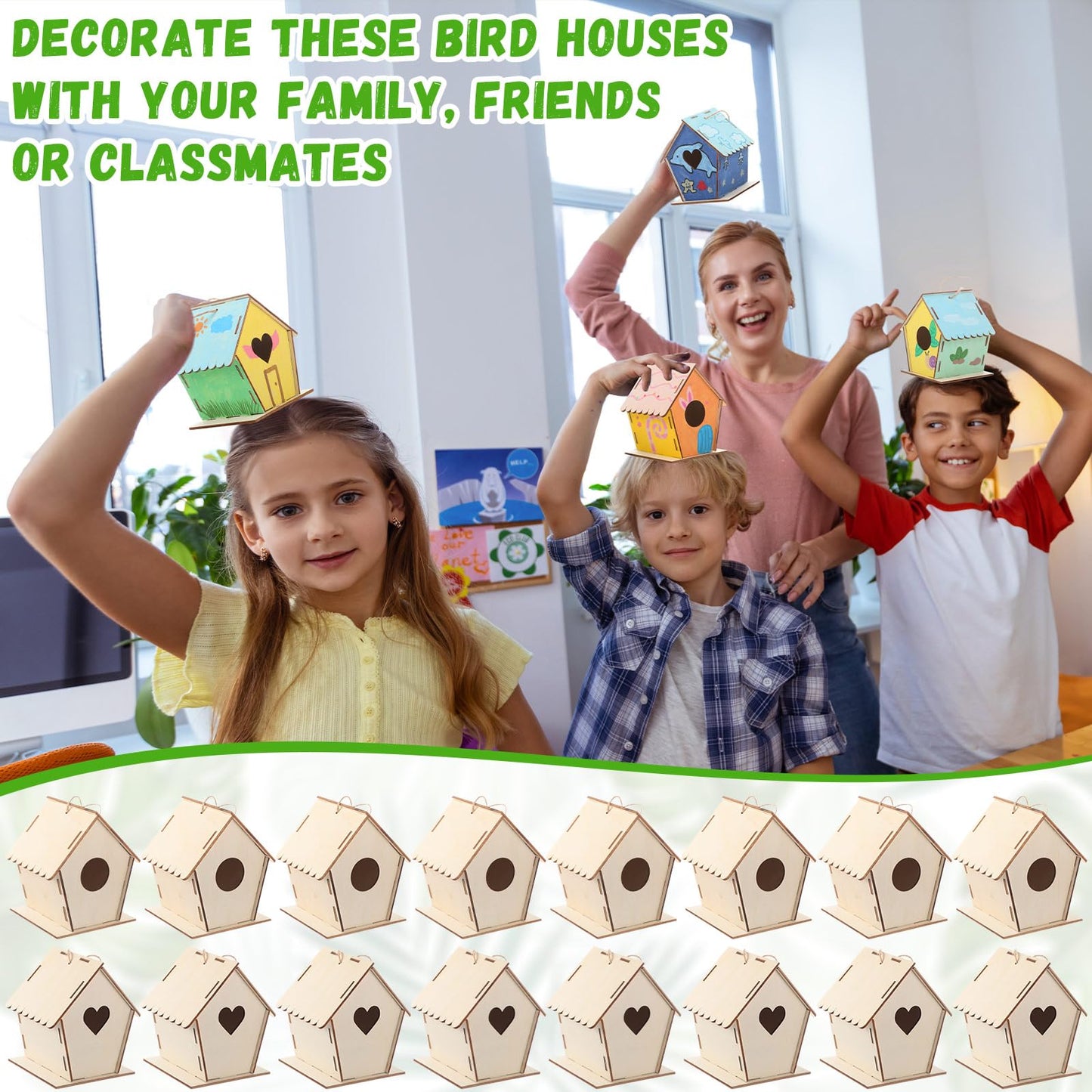 DoubleFill 12 Pack Wooden Bird Houses Bulk for Kids Crafts Bird House DIY Unfinished Wood Birdhouse Kit Wood Painting Kit to Build and Paint Unpainted Birdhouses for Children Gift DIY Art Activity