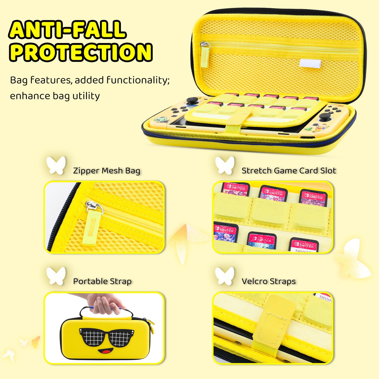 HYPERCASE Yellow Switch Case Kit for NS Accessories, with Portable Switch Carrying Travel Case, Hardshell NS Protective Cover Skin of Peely, HD Screen Protector & 2 Cute Thump Caps - Fit Boys Girls