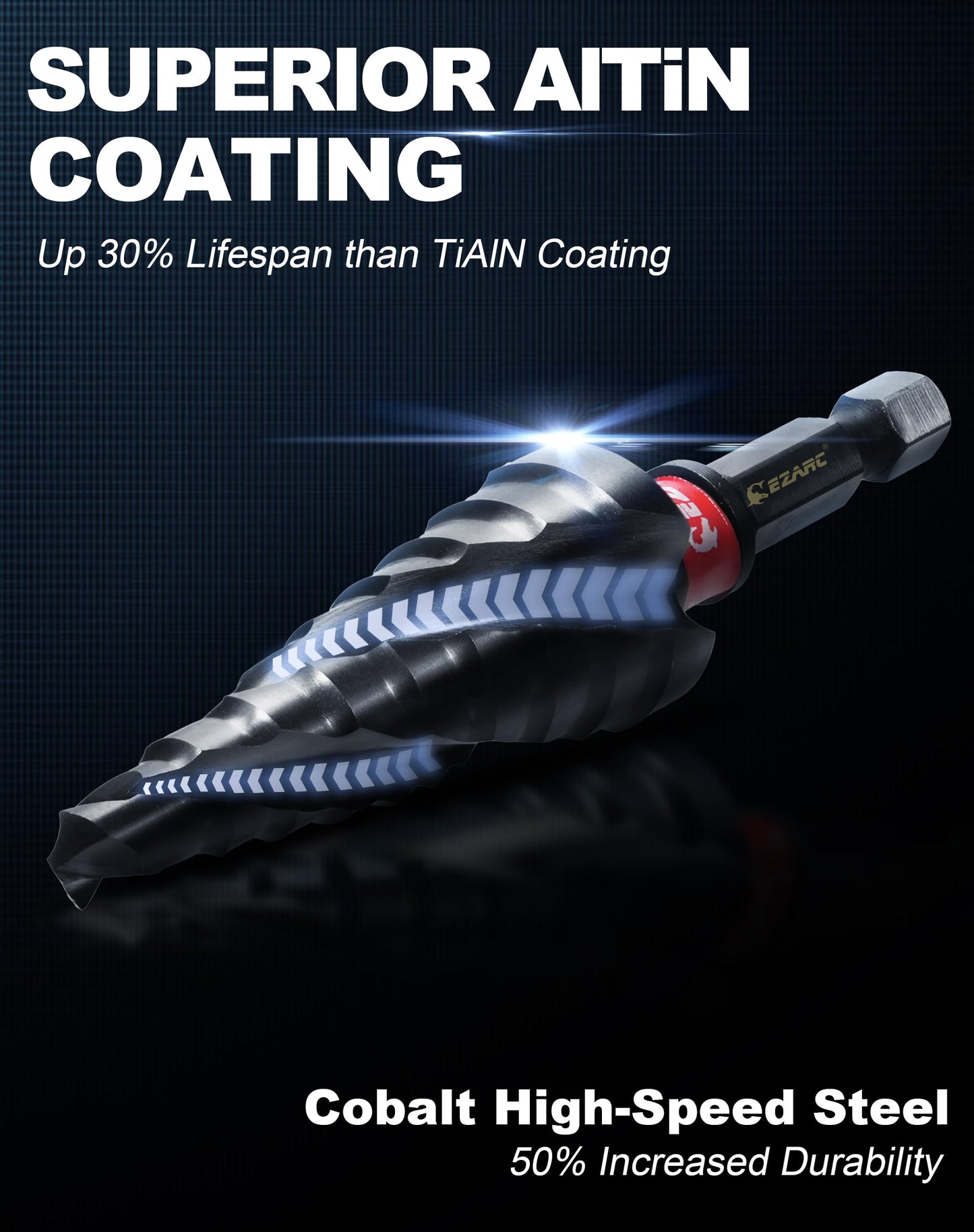 EZARC Step Drill Bit for Metal, M35 Cobalt Unibit Step Drill Bit Set 1/8"-7/8"(3pcs) Wear-Resistant AlTiN Coated, 1/4" Hex Shank for Metal, Stainless Steel, Aluminum, Plastic