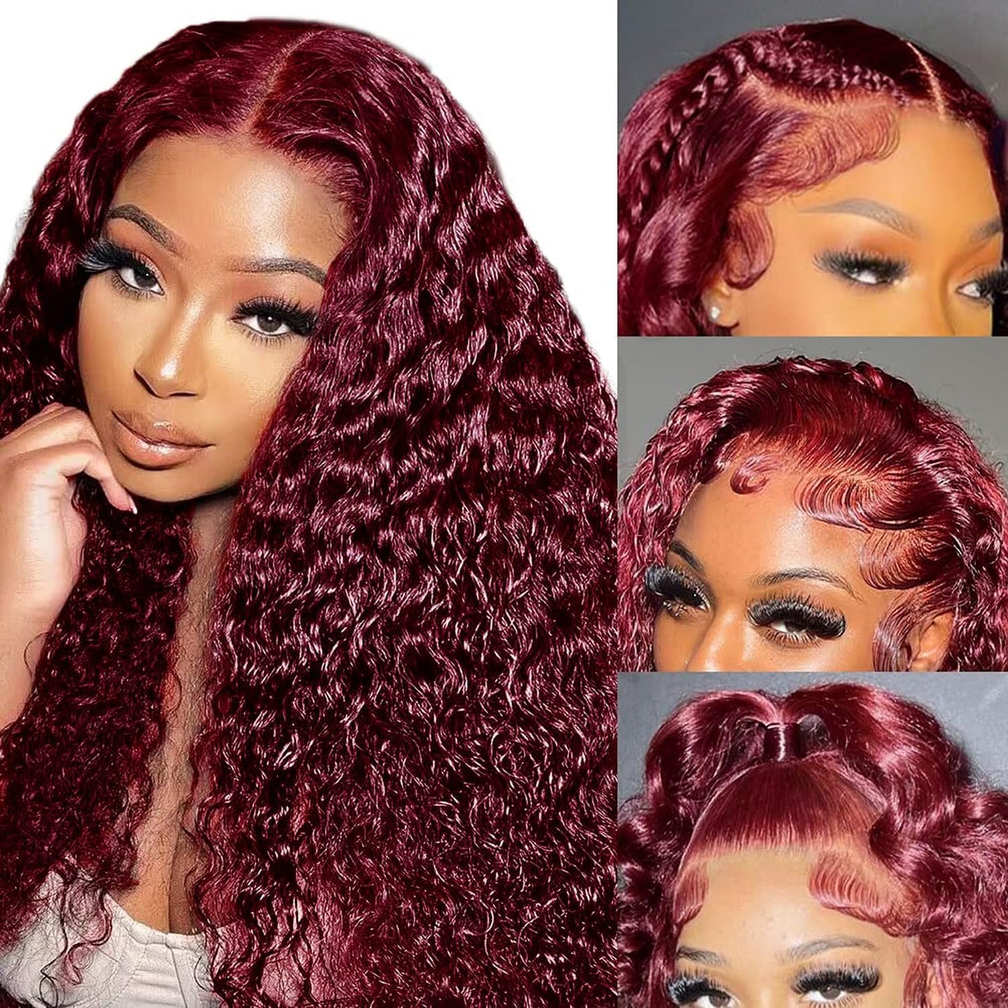 99j Burgundy 13x5 Deep Wave HD Lace Front Wigs Human Hair Pre Plucked Colored Curly Human Hair Wig Glueless Deep Curly Lace Frontal Wigs Red Human Hair Wigs for Women 180% Density (26 Inch)