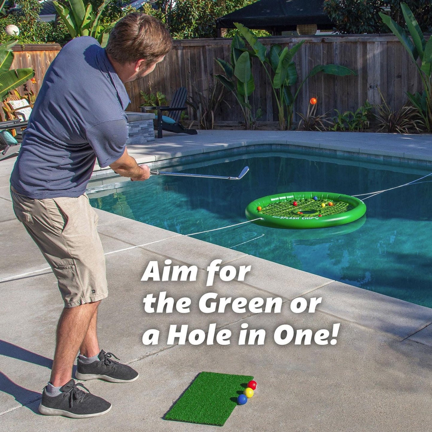 GoSports Splash Chip Floating Golf Game - Includes Chipping Target, 16 Foam Golf Balls, 1 Chipping Mat and Tethering Ropes