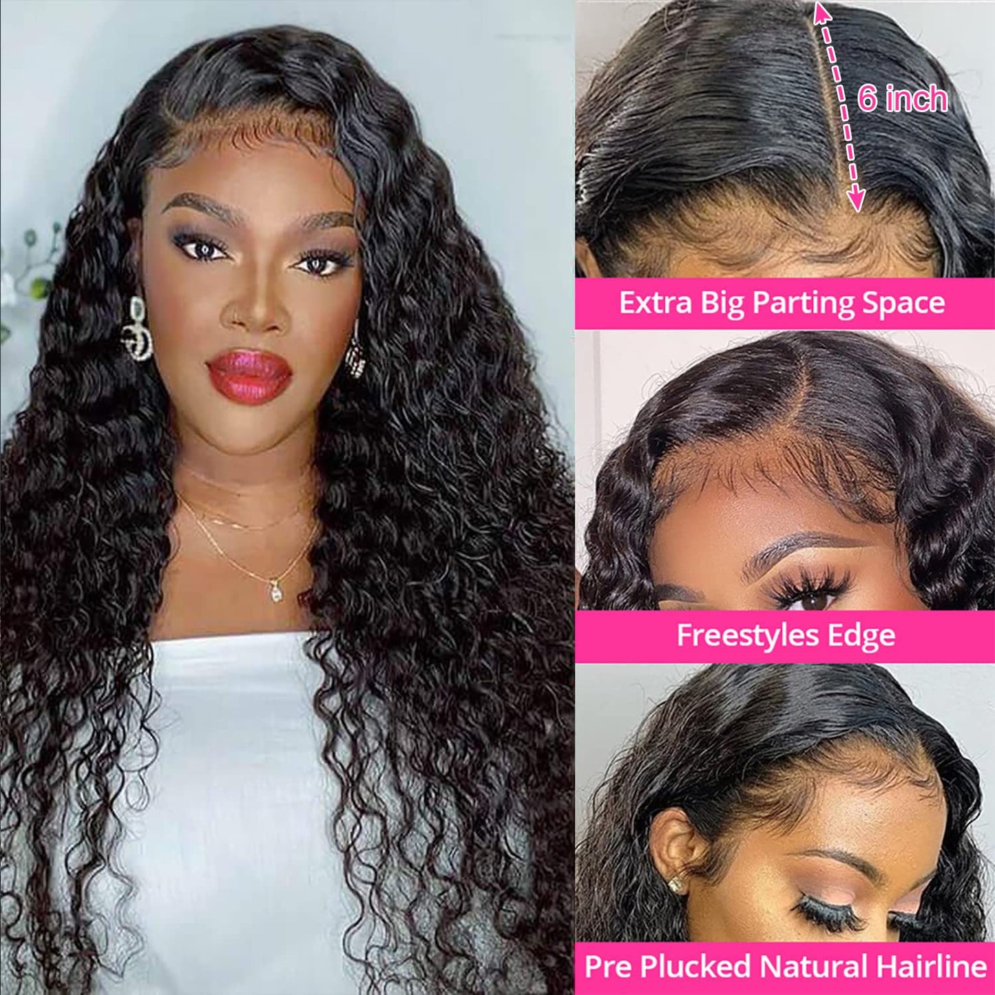 180 Density 13x6 HD Transparent Lace Front Wigs Human Hair Water Wave Lace Front Wigs for Women Curly Lace Front Wig Wet and Wavy Human Hair Wig Pre Plucked with Baby Hair Natural Color (20 Inch)