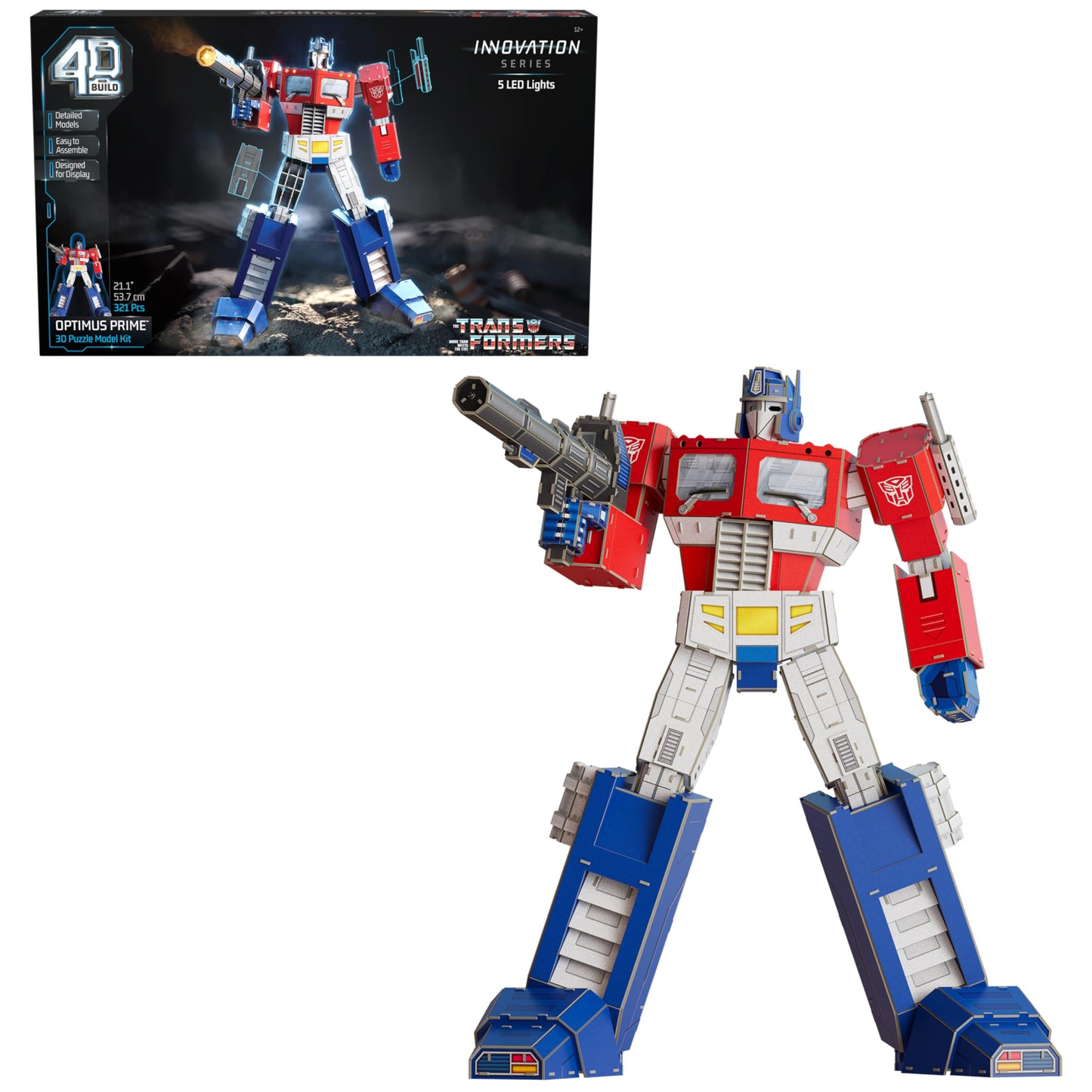 4D Build, Transformers Optimus Prime 3D Model Kit with LED Lights, Transformers Collectibles & Desk Décor, Adult Building Toys, 3D Puzzles for Adults & Teens, 321 Pieces, for Ages 12 & Up