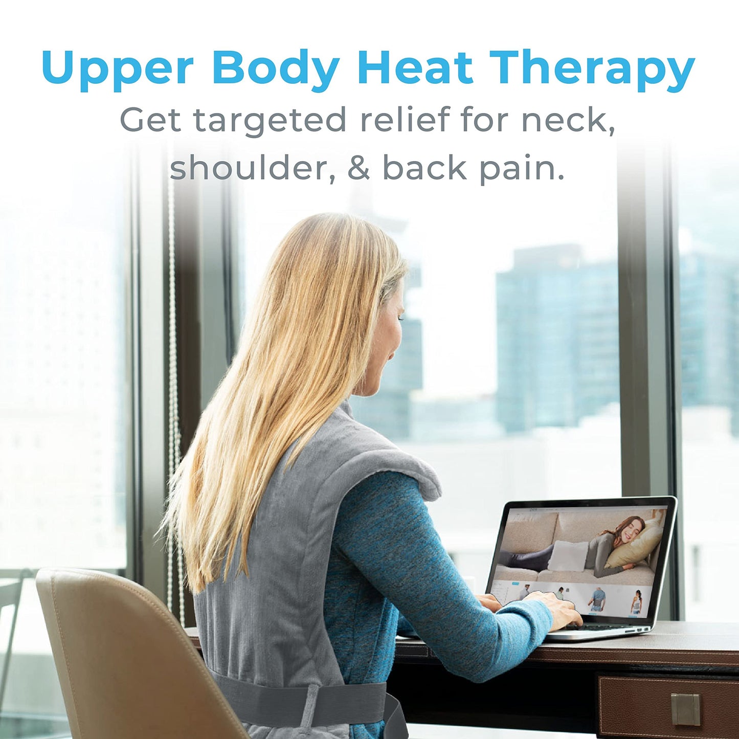 Pure Enrichment PureRelief XL Extra-Long Back & Neck Heating Pad, Safe Heat Therapy for Sore Muscles, Pain, & Cramps in Neck, Back, & Shoulders, 4 Heat Settings w/Auto Shut-Off, Soft Fabric (Gray)