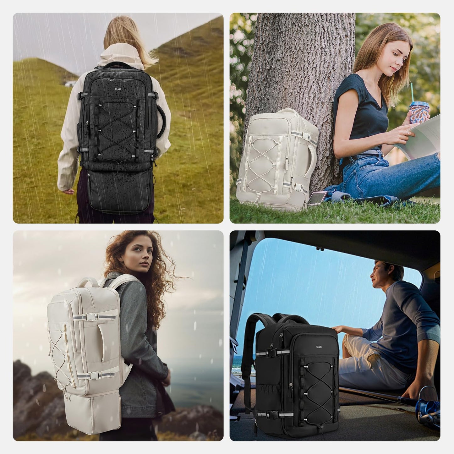 CLUCI Travel Backpack 30L, Waterproof Laptop Backpack Fits 17.3 Inch Laptop, Carry On Backpack with shoe compartment, Durable Expandable Go Bag, Large Hiking Backpack for Men Women(Black)
