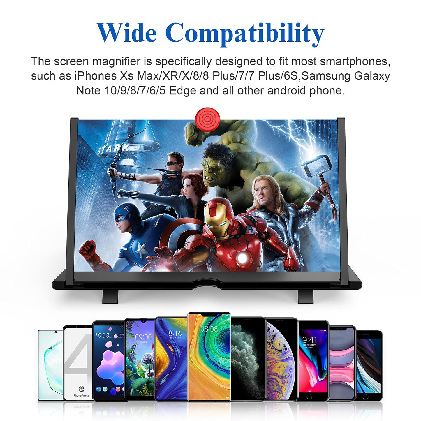 12" Screen Magnifier –3D HD Mobile Phone Magnifier Projector Screen Enlarger for Movies, Videos, and Gaming–Foldable Cell Phone Stand with Screen Amplifier–Supports All Smartphones (Black, 12inch)