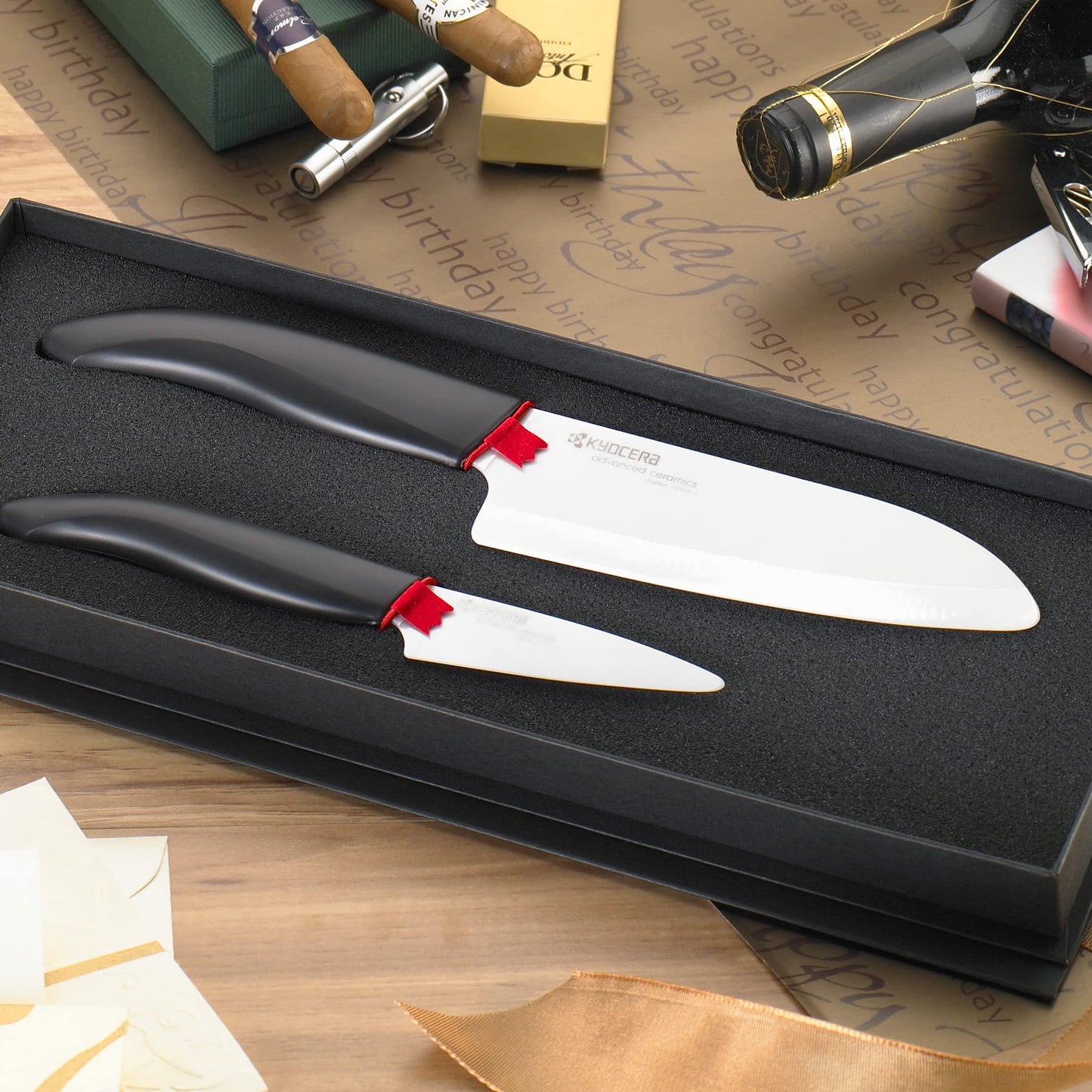 KYOCERA 5.5" & 3" White Blade Black Handle - Gift Box Knife Set