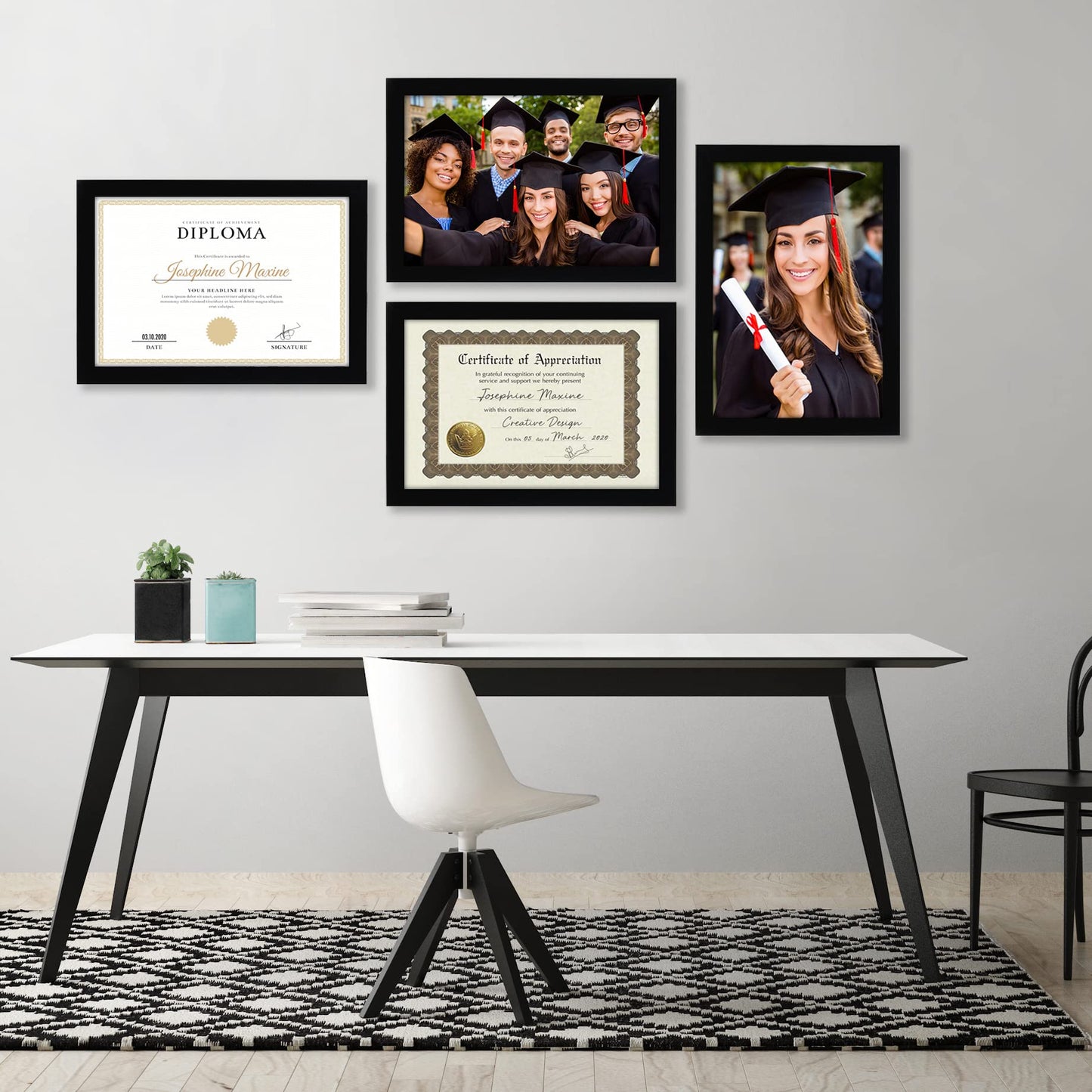 Americanflat 11x17 Picture Frame with Shatter-Resistant Glass - Set of 4 - Signature Collection - Gallery-Style Frames Made of Engineered Wood - Picture Frames for Wall Display - Black