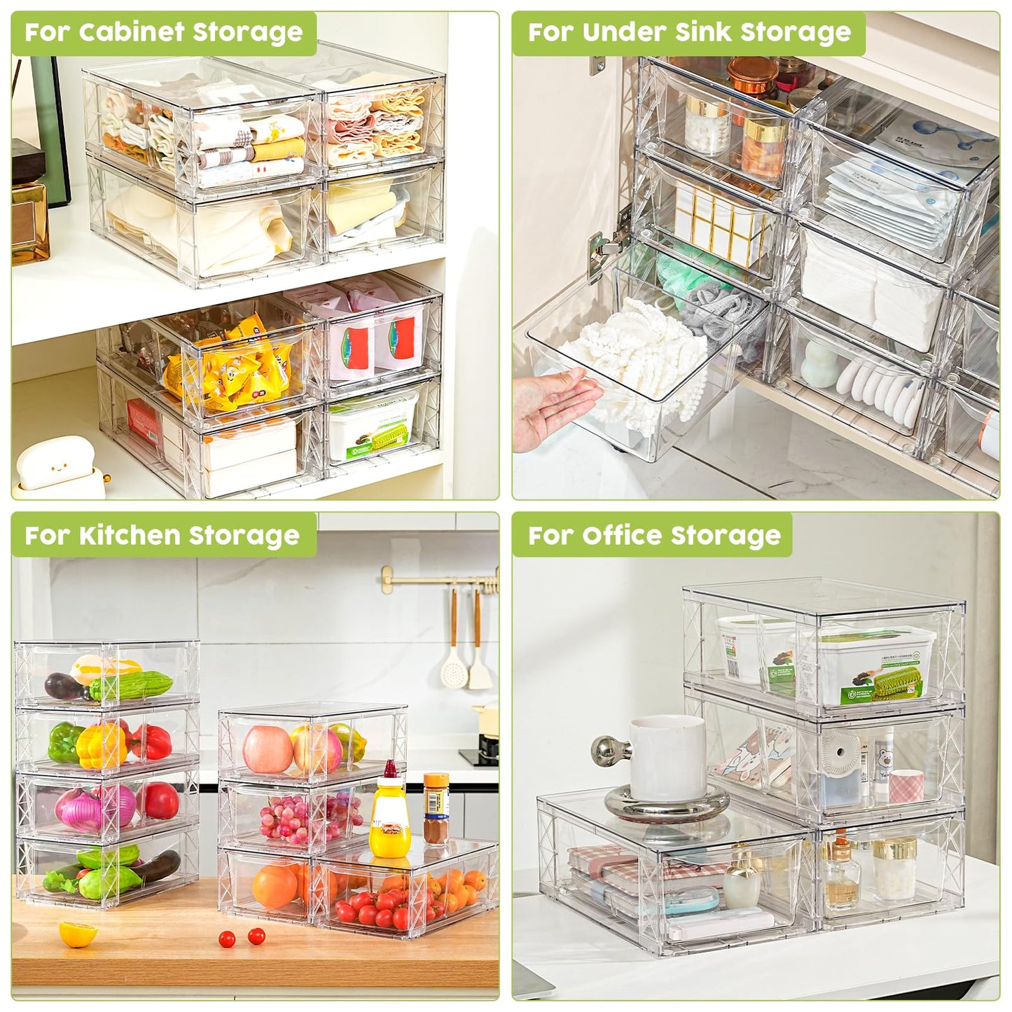 6Pack Acrylic Storage Drawers, Clear Stackable Storage Drawers, Acrylic Storage Bins with Drawers for Fridge Organizers, PlasticDrawers Stackable for Makeup Organizers Cosmetic Display, Medium