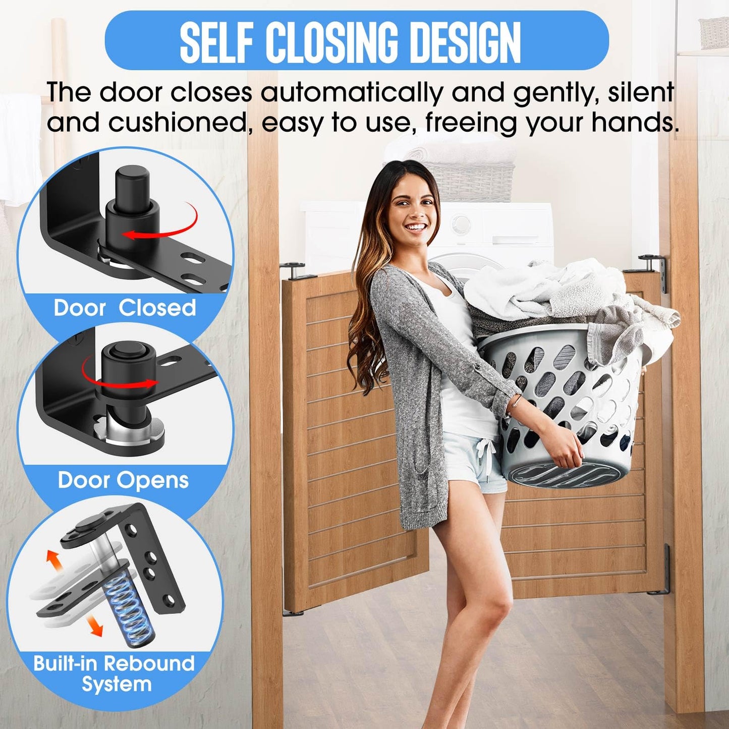 MeBantoo Heavy-Duty Self Closing Saloon Door Hinges, 304 Stainless Steel Self-Return Dual Swing Cafe Hinges for Bar, Patio Doors (4, Small)