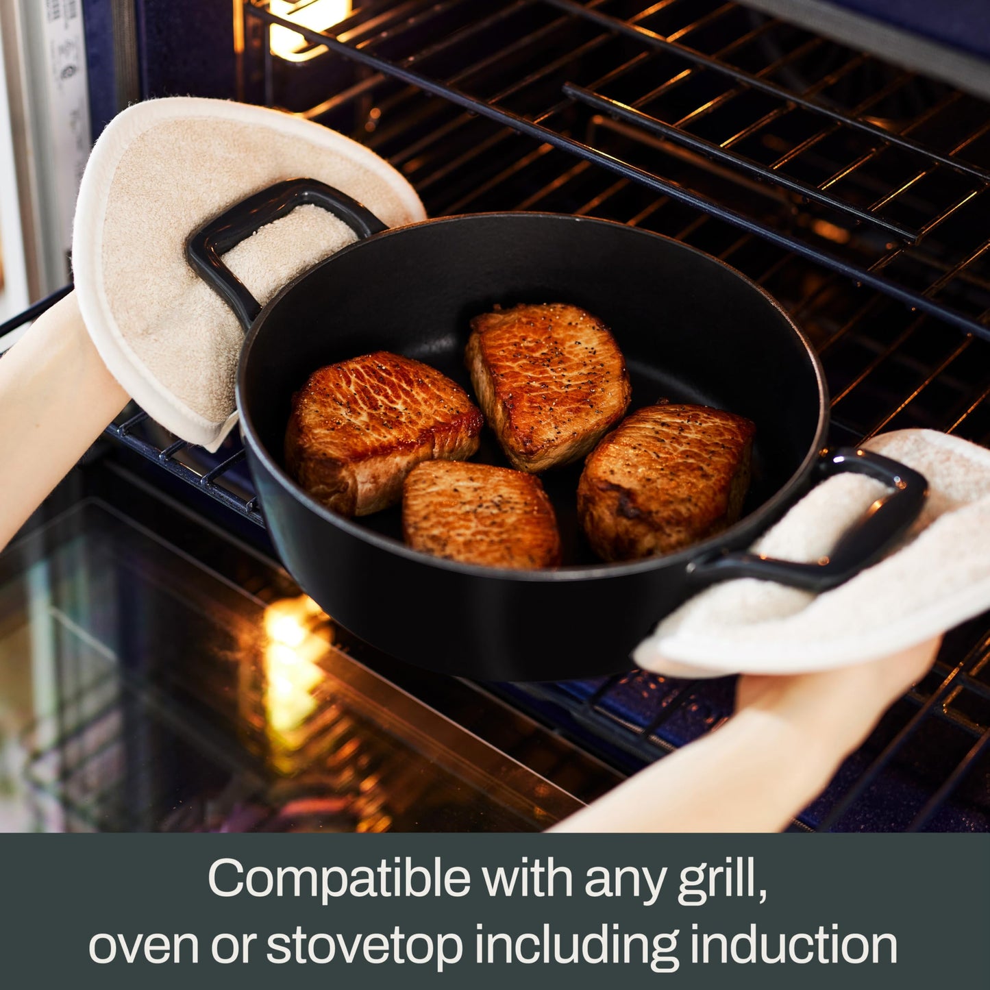 All-Clad Cast Iron Skillet - 12โ Enameled Cast Iron Pan with Lid, Enamel Coating, Grill, Oven Safe up to 650ยฐF & Compatible with All Stovetops (Gas, Electric & Induction), Easy-Clean Frying Pan, Black