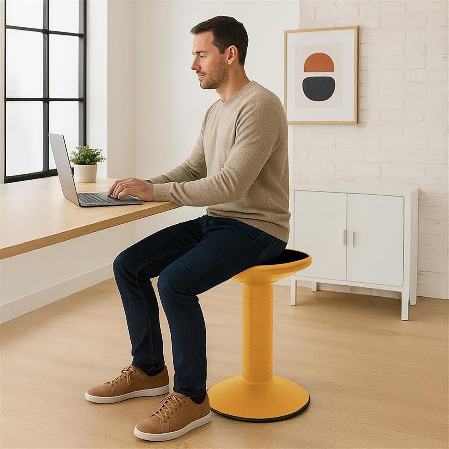 Storex Wiggle Stool – Active Flexible Seating for Classroom and Home Study, Adjustable 12-18 Inch Height, Yellow (00303U01C)