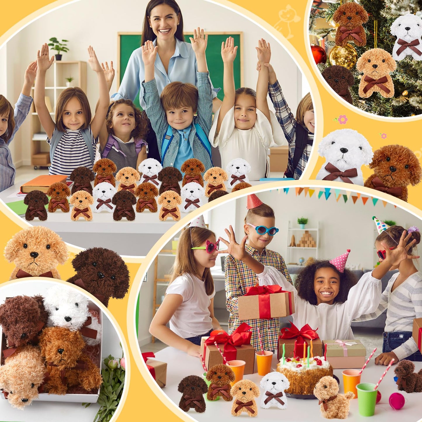 Sosation 20 Pcs 4.72 Inch Mini Plush Dogs Stuffed Puppy Bulk Adopt a Dog Party Favors Stuffed Animal Puppy for Birthday Gifts Fillers Christmas Baby Shower Carnival Prize(Bows,Multicolor)